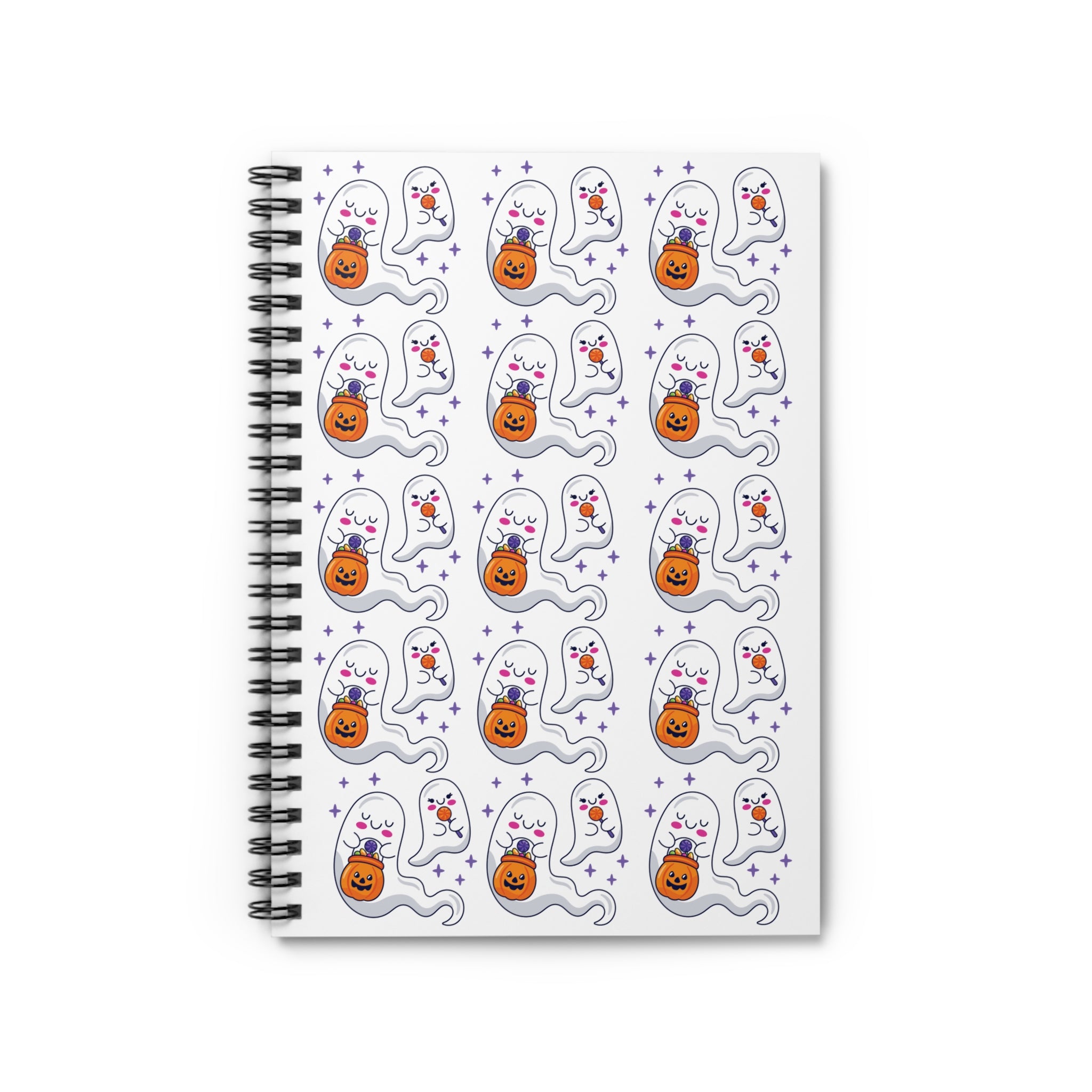 Halloween Ghosts Holding Treats Spiral Notebook - Ruled Line