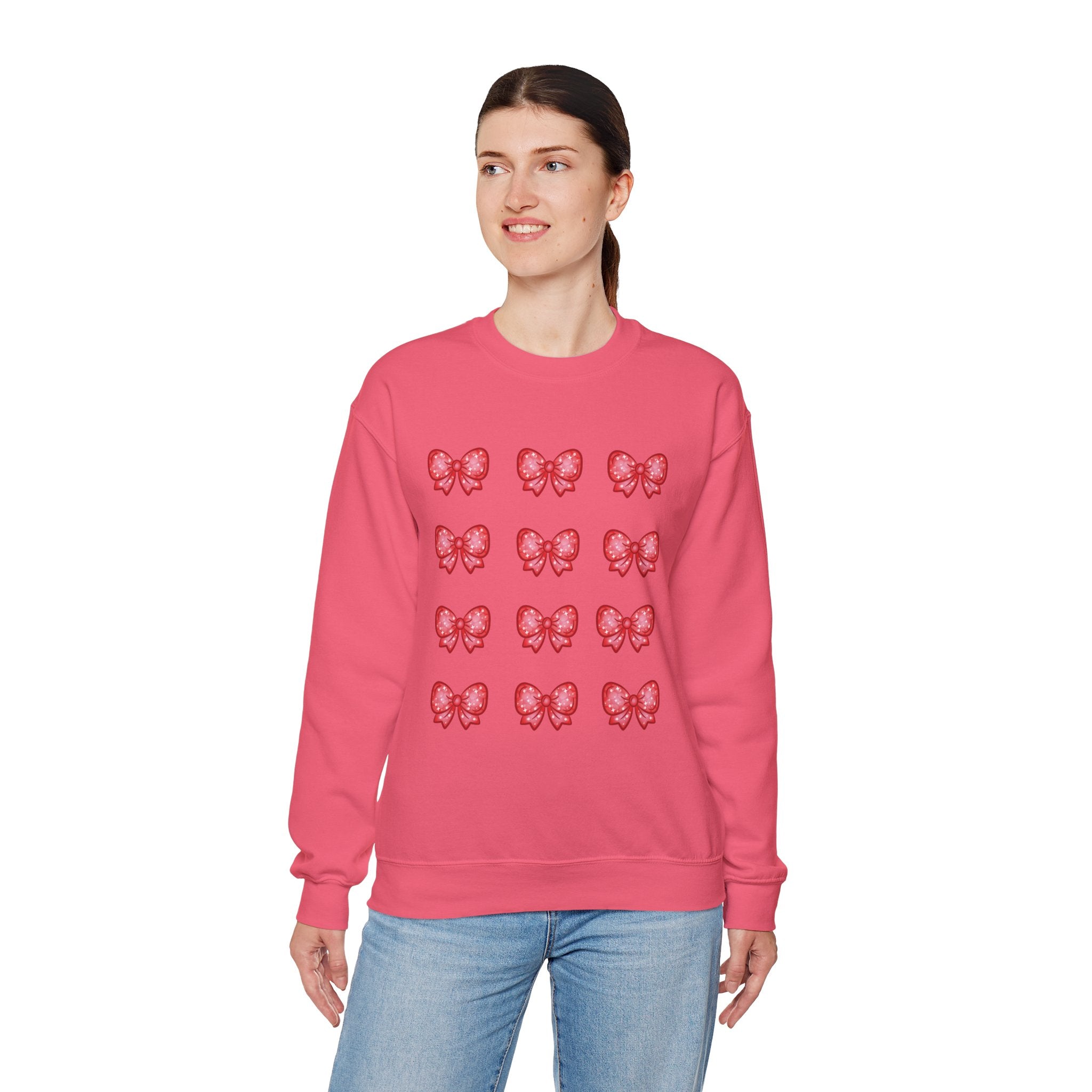 Glittery Red Bow Pattern Crewneck Sweatshirt