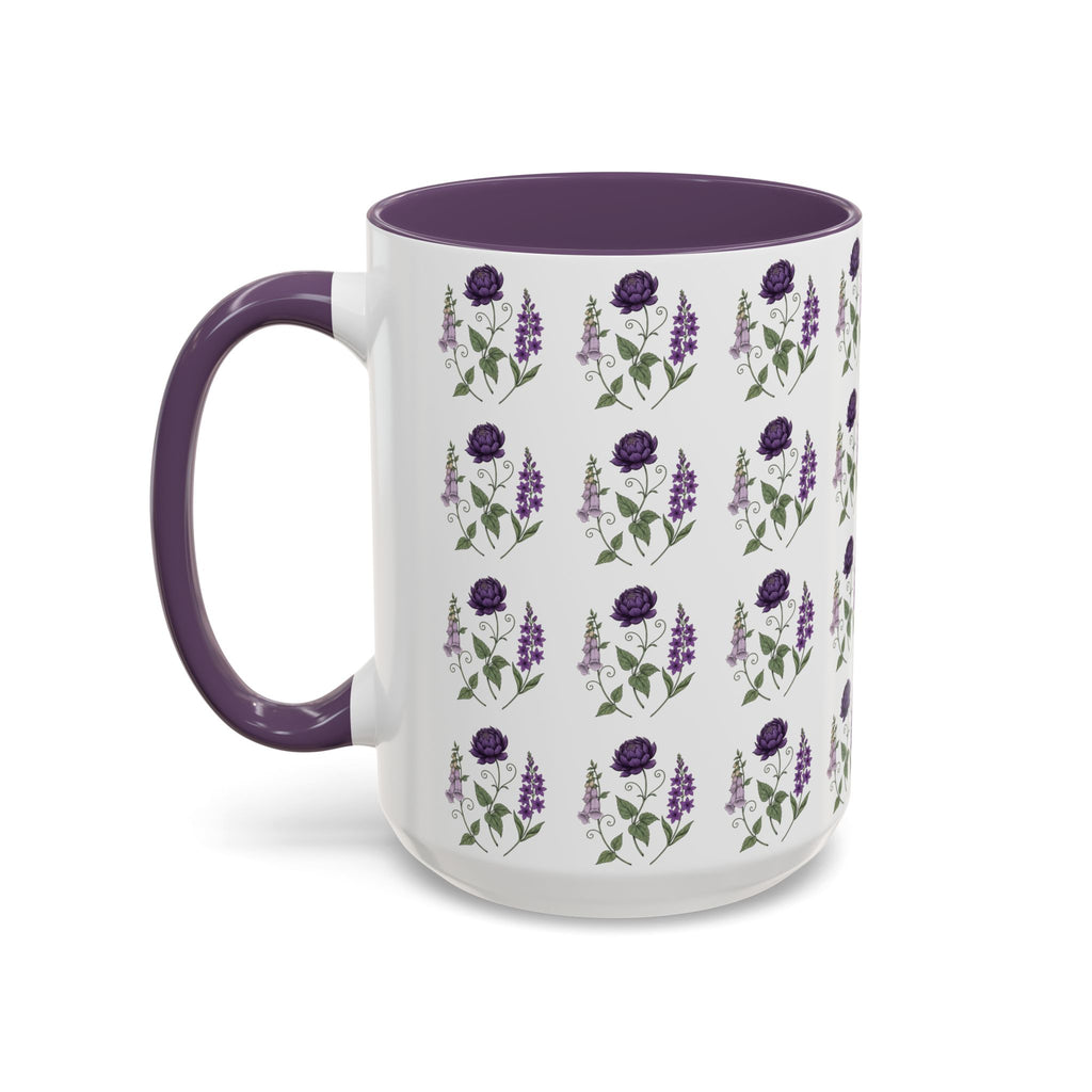 Purple Flowers Coffee Mug — Vintage Floral Cup — 11/15oz