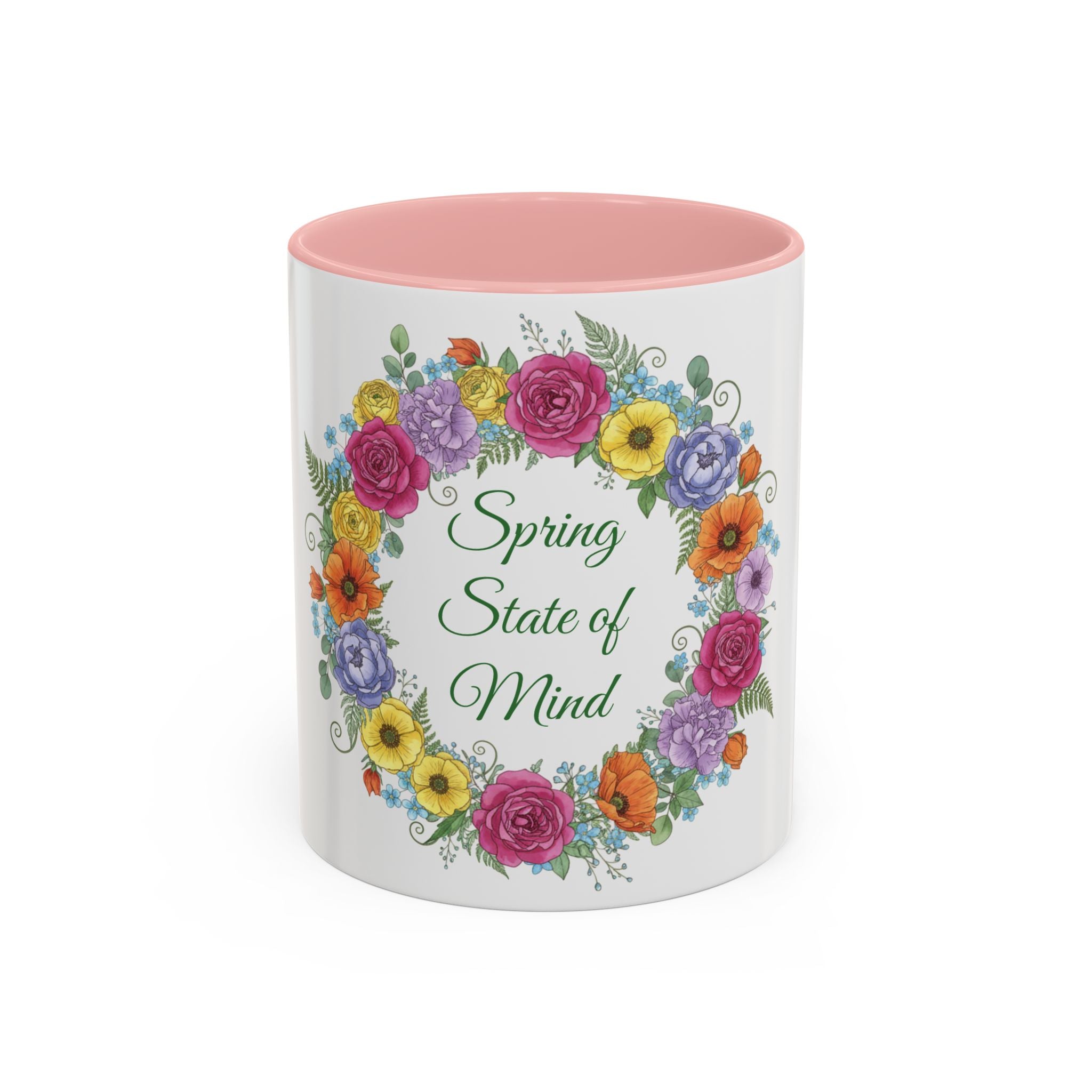 ''Spring State of Mind'' Coffee Mug — Floral Wreath Accent Cup 11/15oz