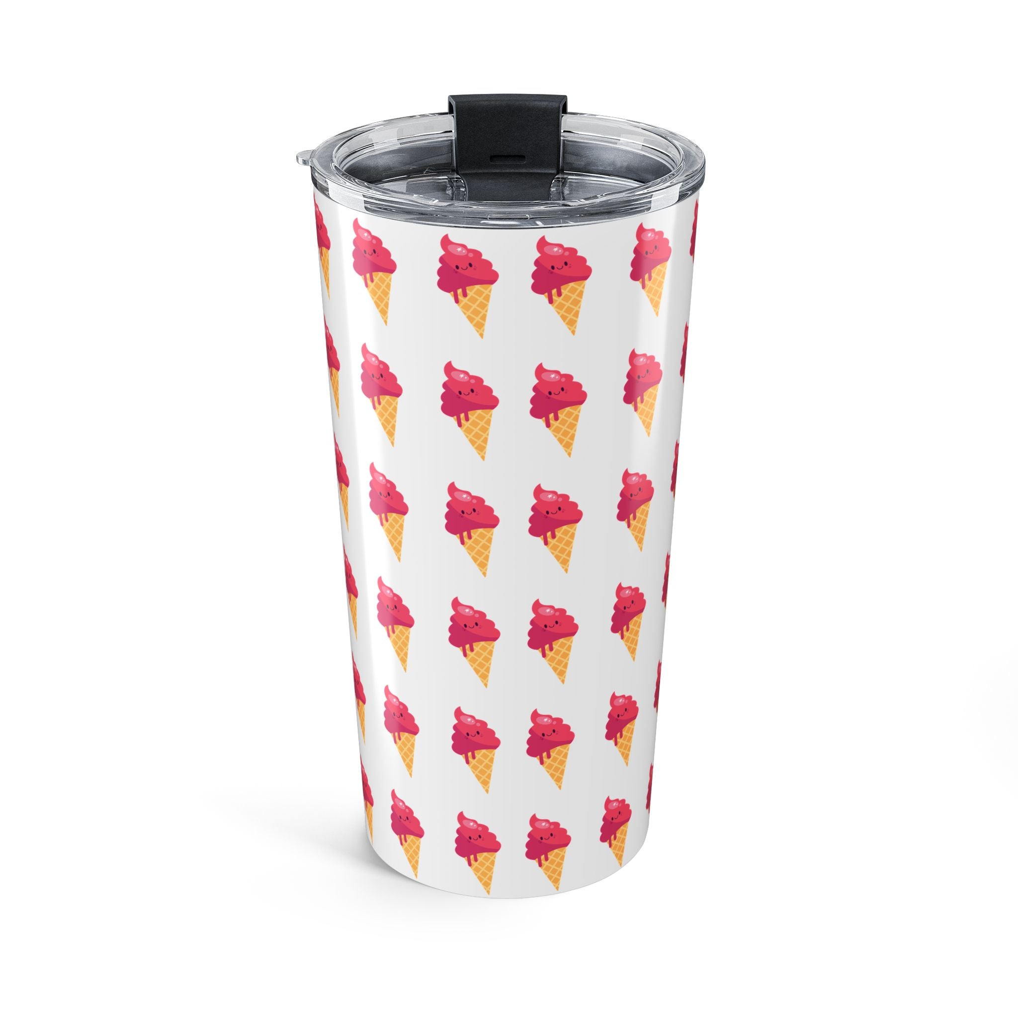 Pink Ice Cream Cone Tumbler – Pink Summer Scoop Pattern Stainless Travel Cup - Clean Background