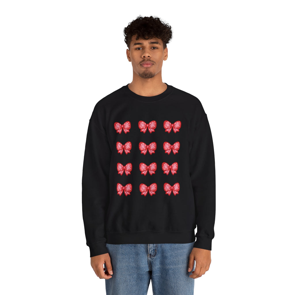 Glittery Red Bow Pattern Crewneck Sweatshirt
