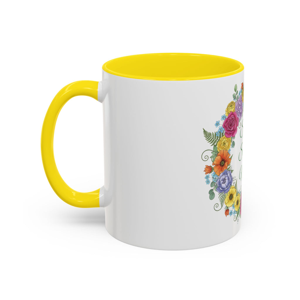 ''Spring State of Mind'' Coffee Mug — Floral Wreath Accent Cup 11/15oz