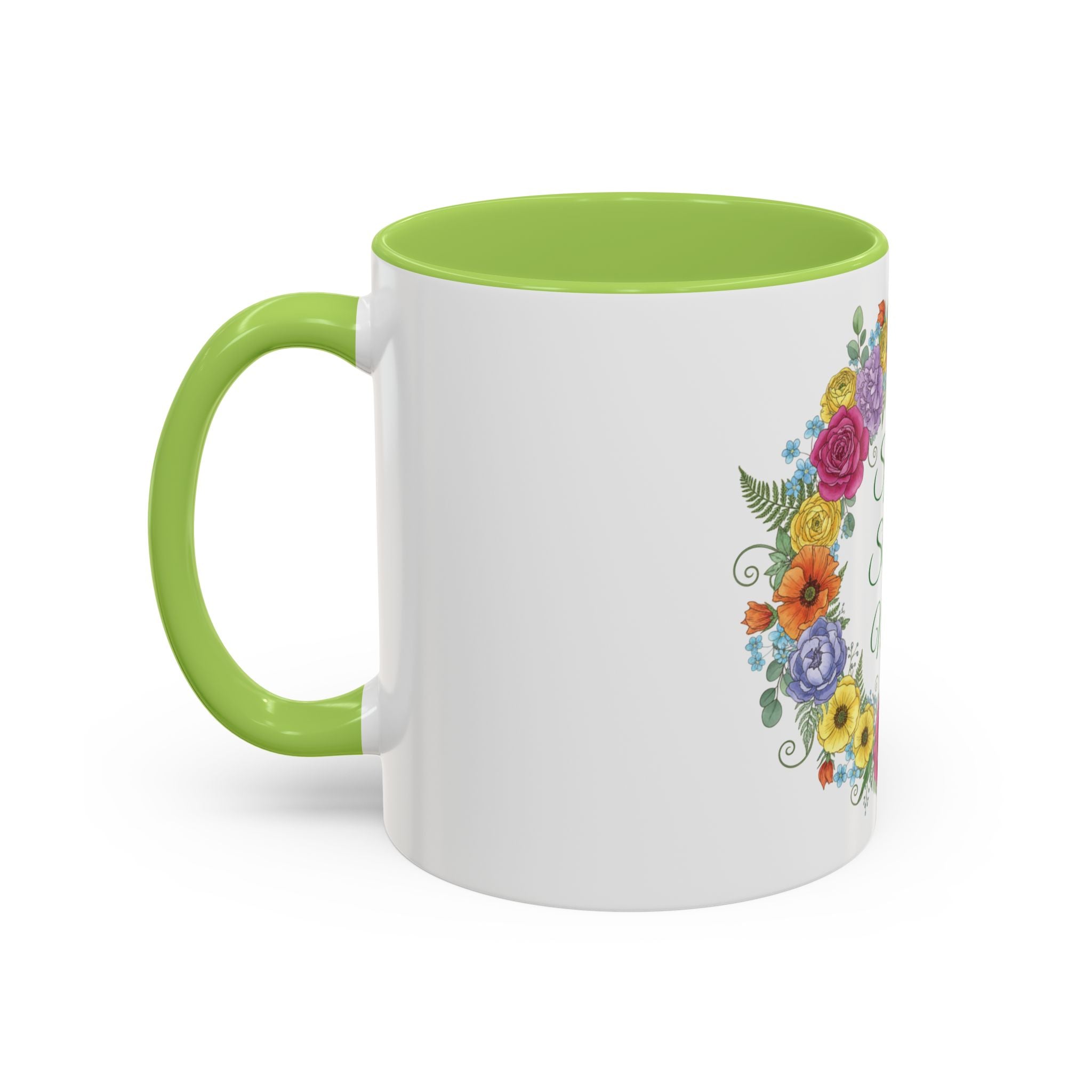 ''Spring State of Mind'' Coffee Mug — Floral Wreath Accent Cup 11/15oz