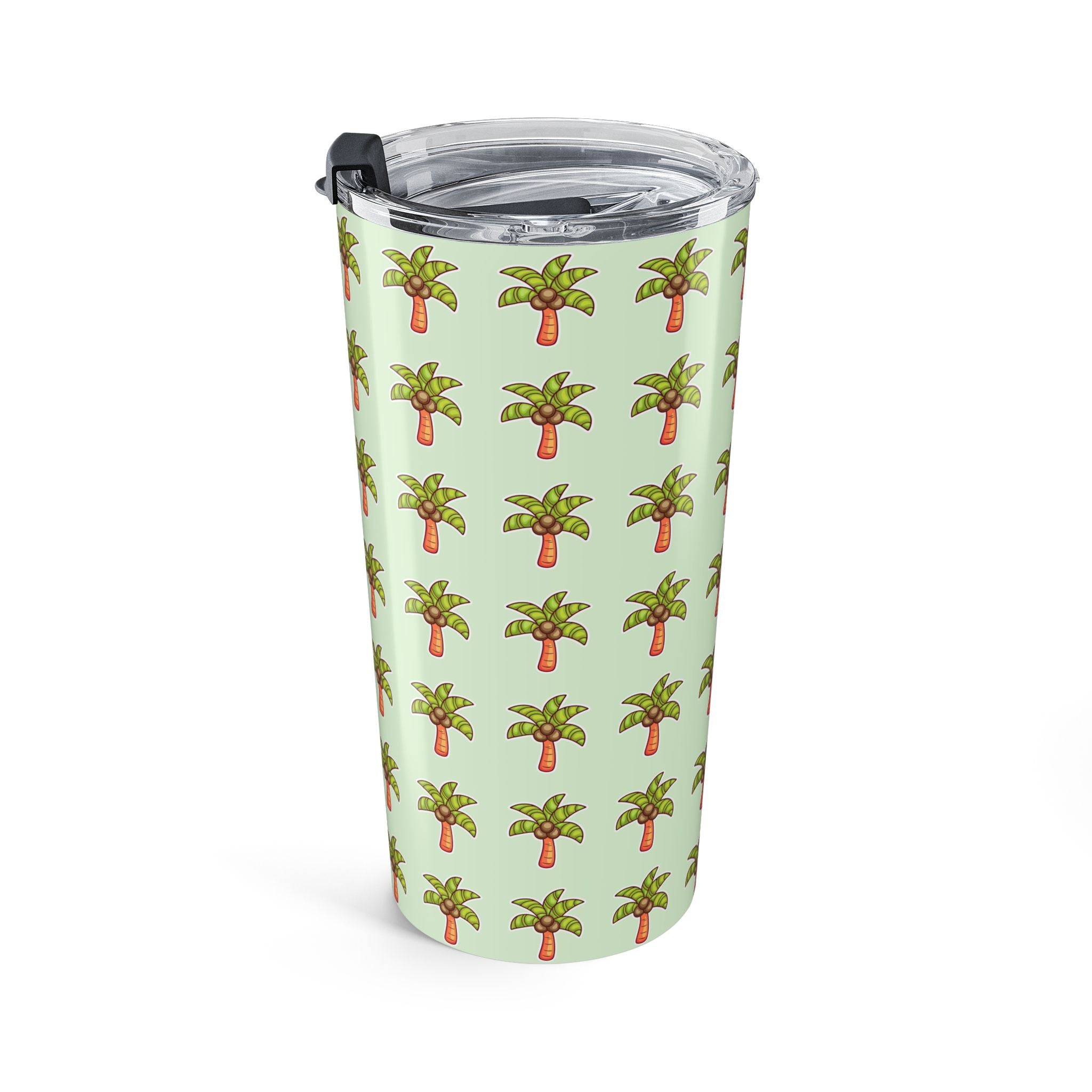 Palm Tree Pattern Tumbler — Tropical Travel Coffee Cup - Mint
