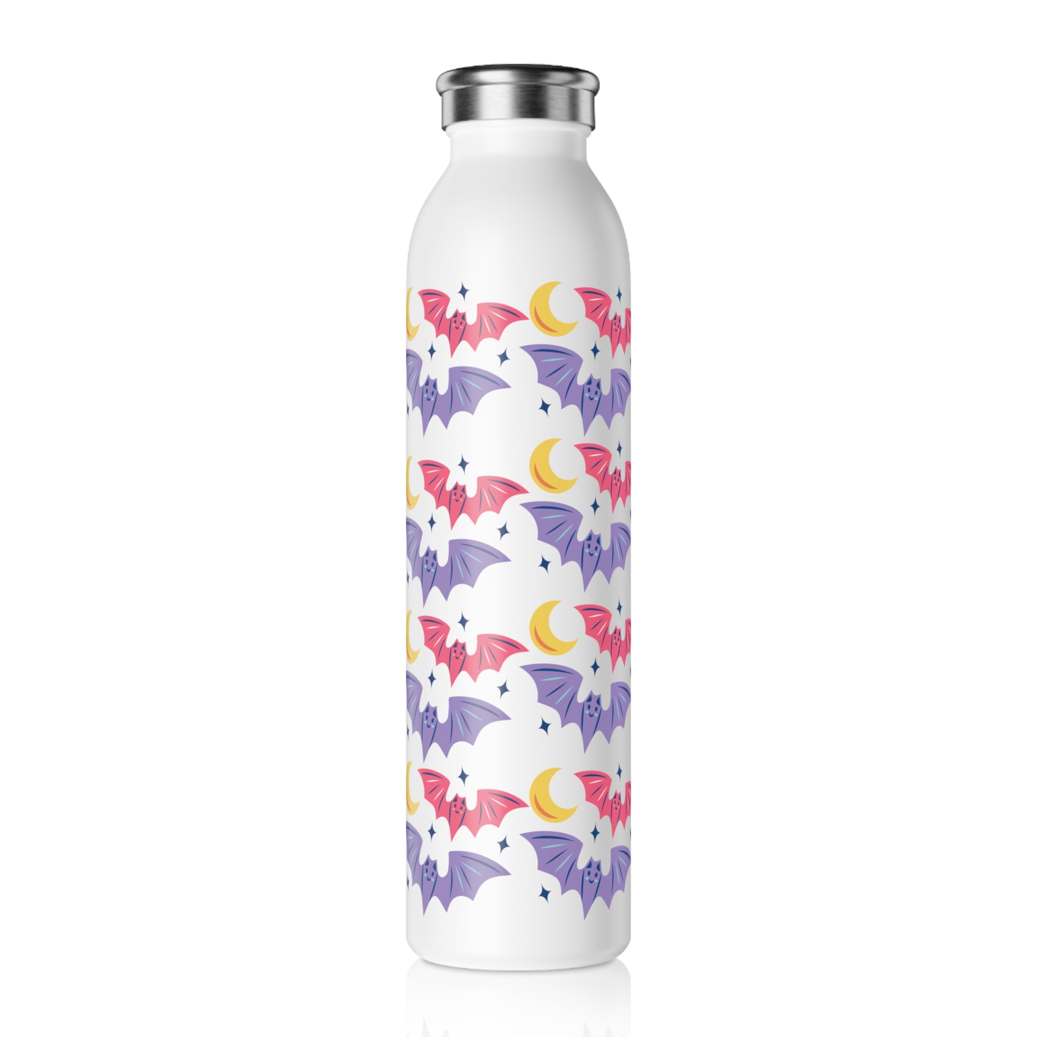 Cute Bats With Crescent Moon Slim Water Bottle