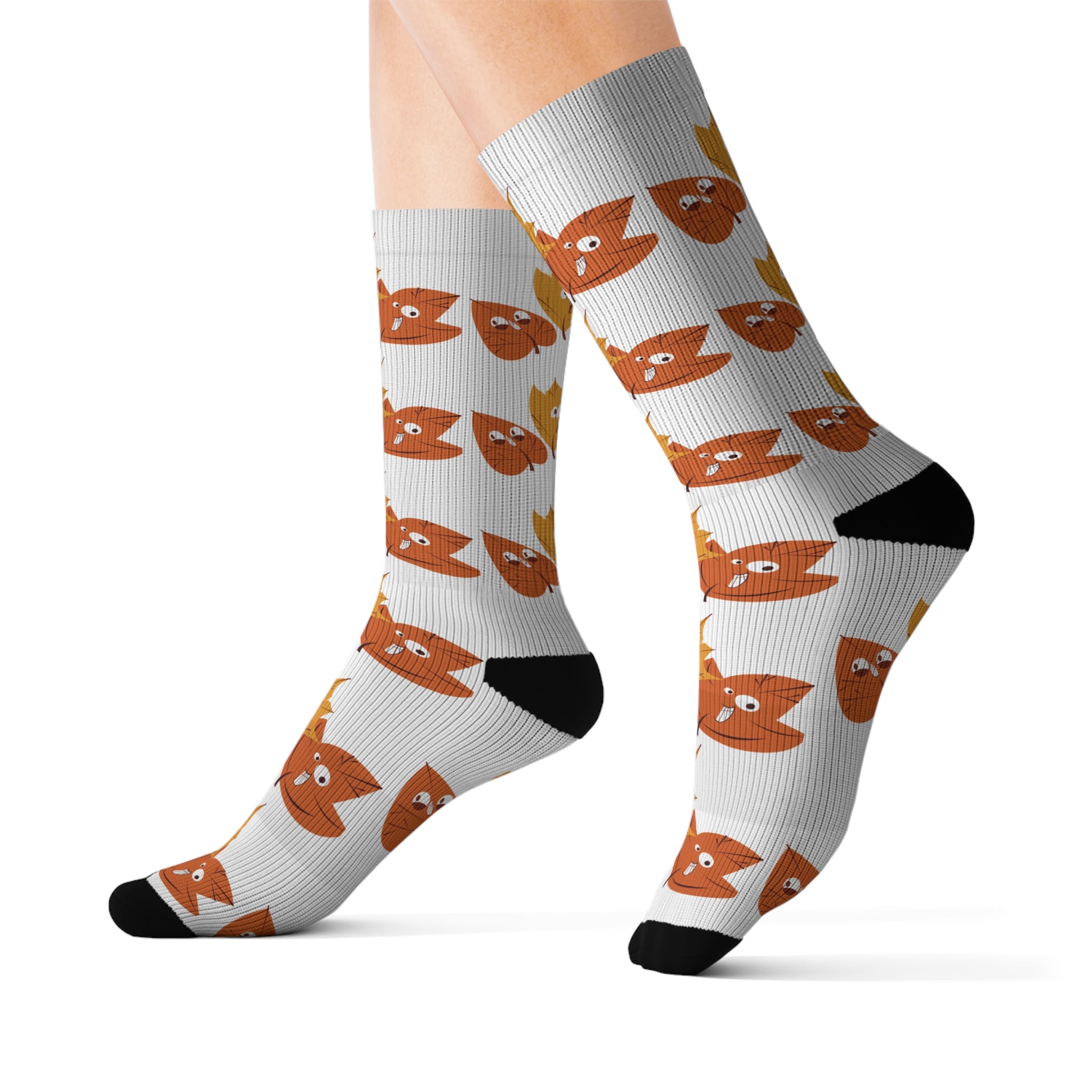 Smiley Autumn Leaves Sublimation Socks