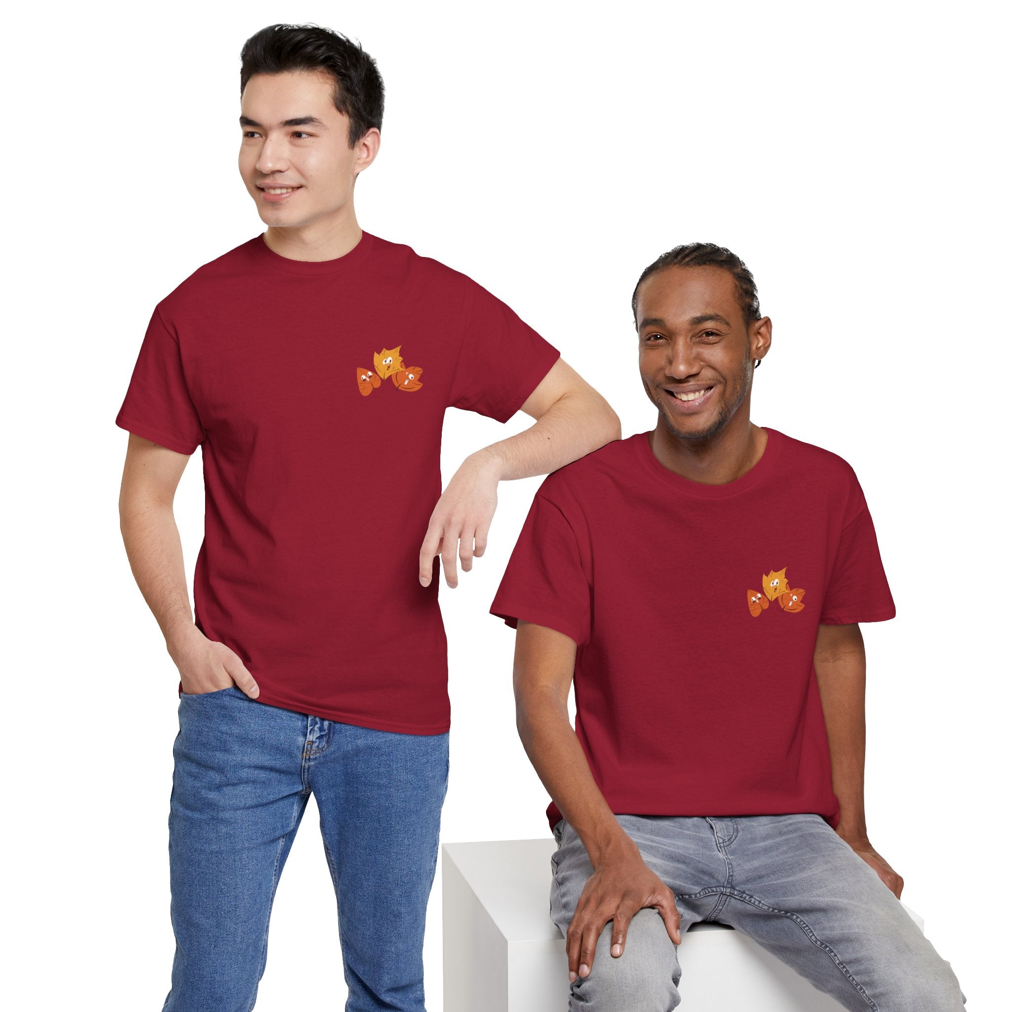 Smiley Autumn Leaves Unisex Heavy Cotton Tee