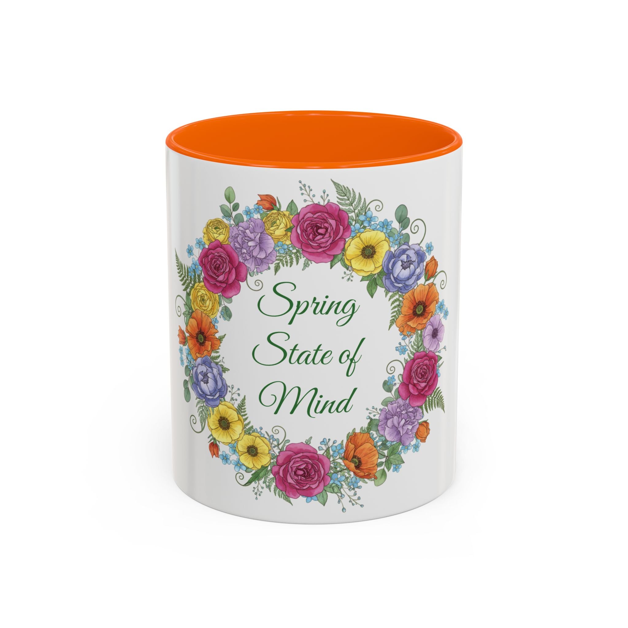 ''Spring State of Mind'' Coffee Mug — Floral Wreath Accent Cup 11/15oz