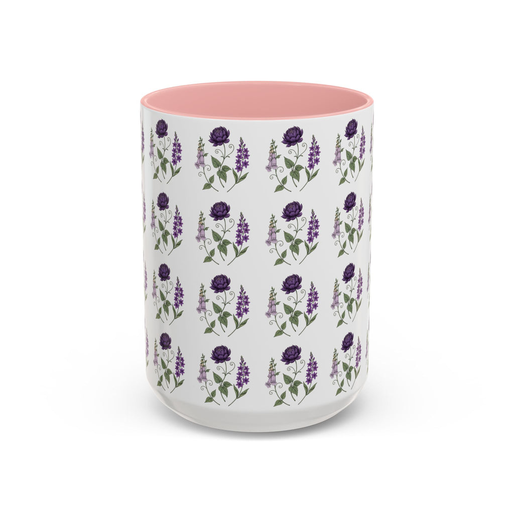 Purple Flowers Coffee Mug — Vintage Floral Cup — 11/15oz