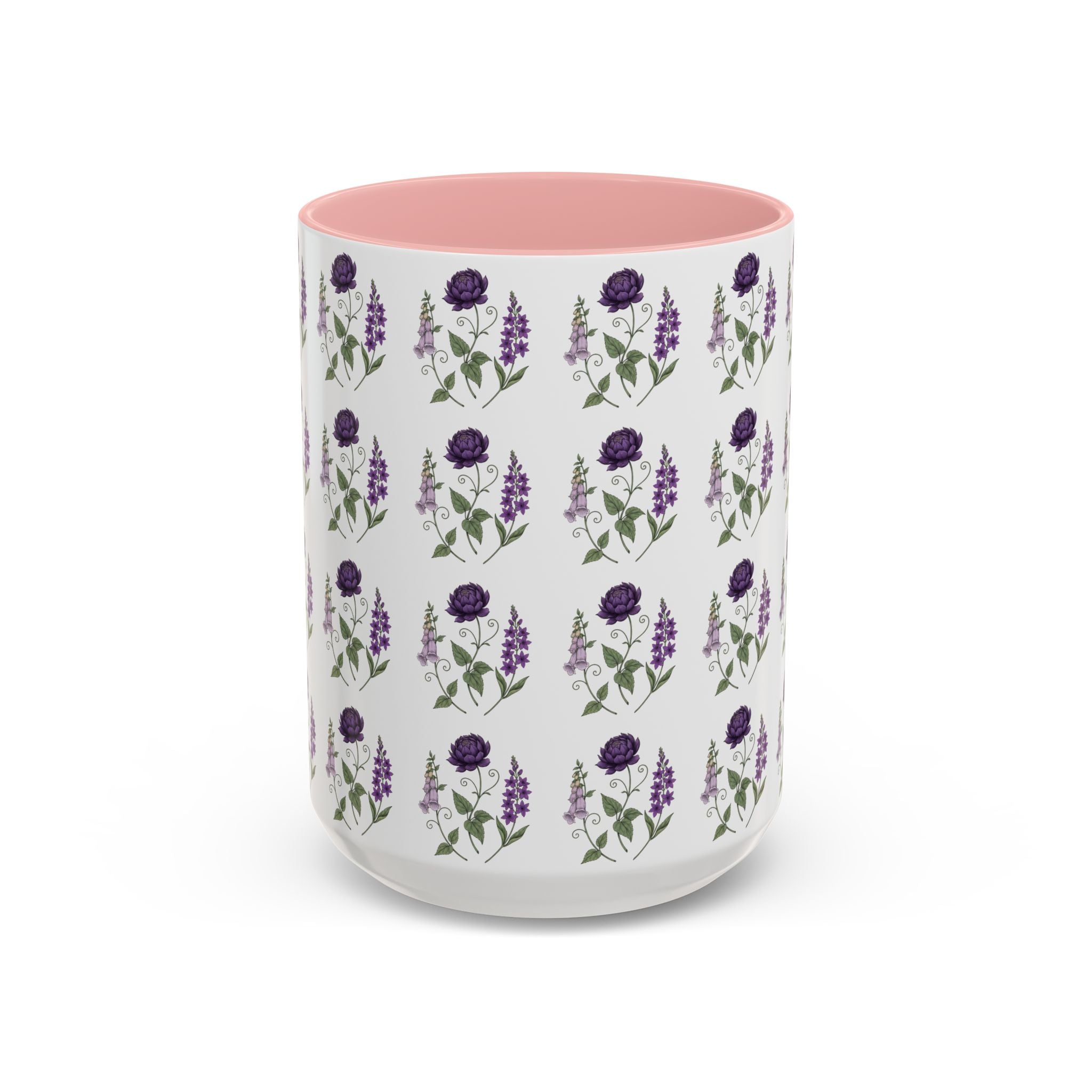 Purple Flowers Coffee Mug — Vintage Floral Cup — 11/15oz