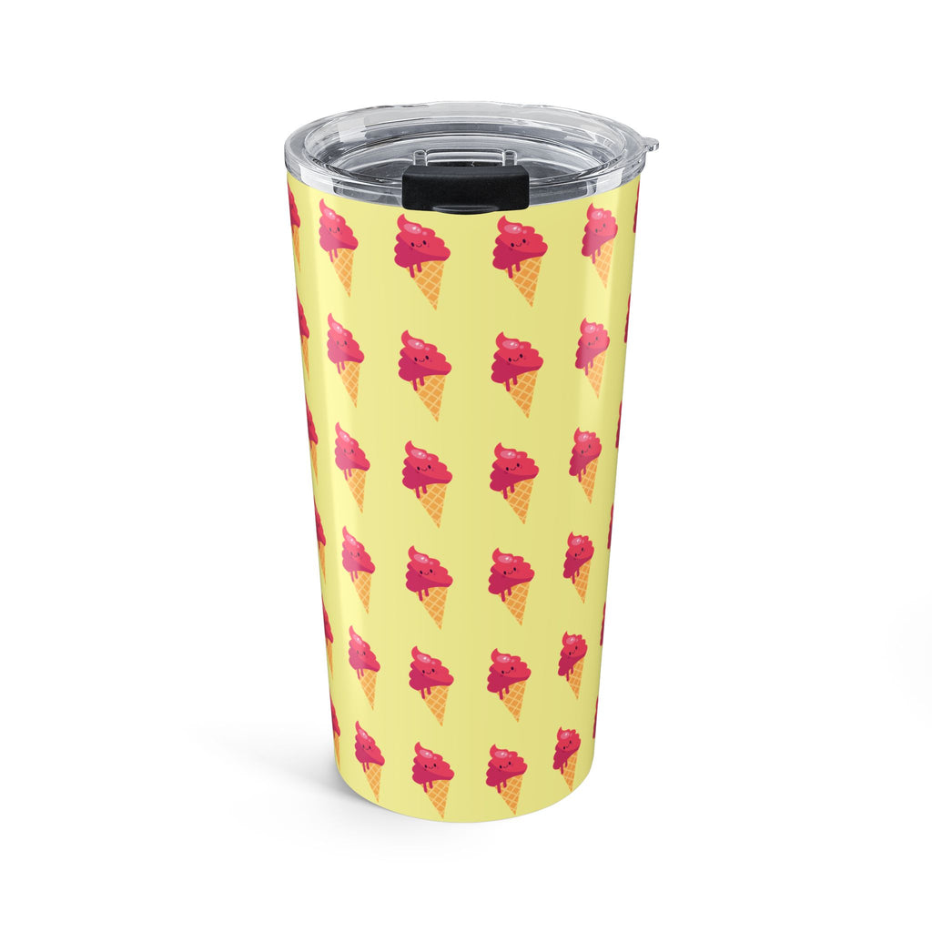 Pink Ice Cream Cone Tumbler – Pink Summer Scoop Pattern Stainless Travel Cup - Butter Yellow Background