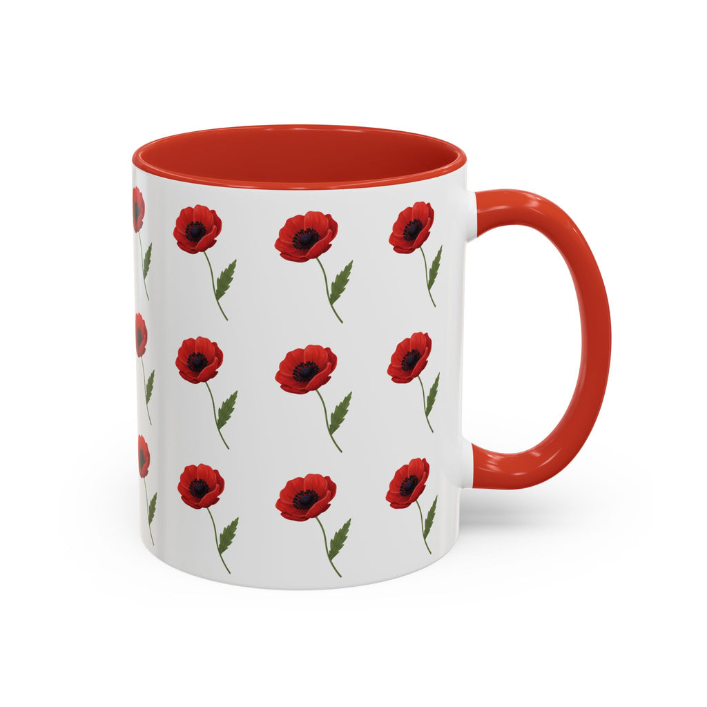 Poppy Pattern Coffee Mug — Red Floral Ceramic 11/15oz
