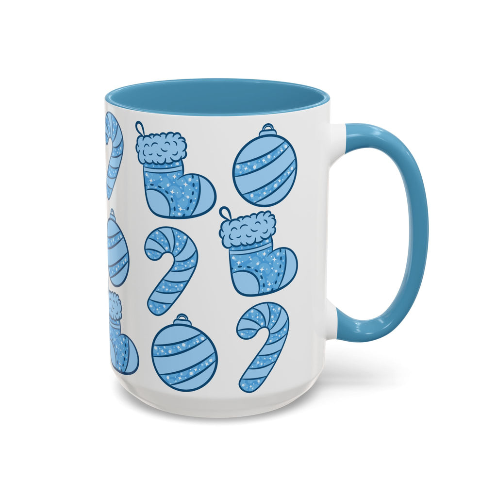 Glittery Blue Holiday Pattern Accent Coffee Mug (11/15 oz)