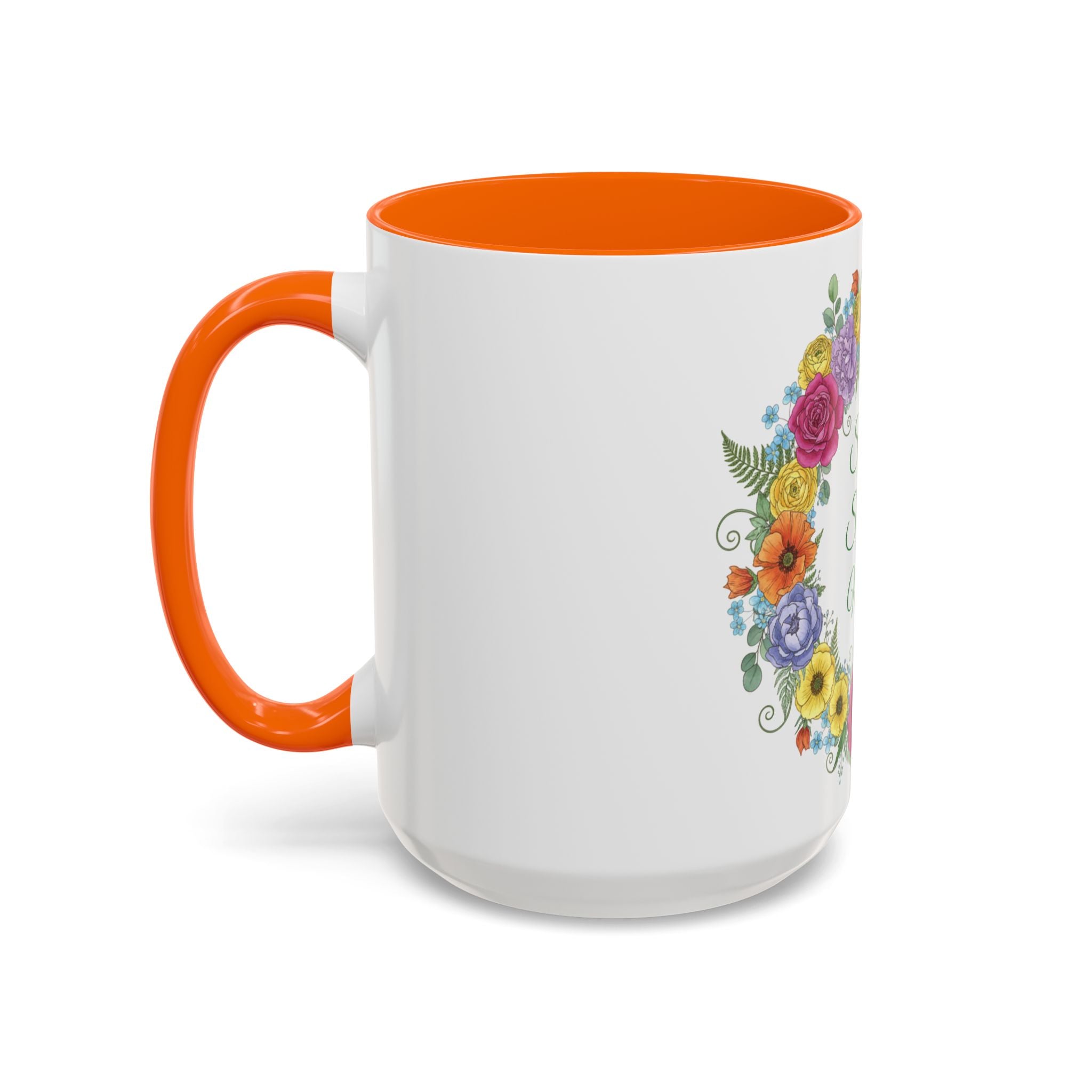 ''Spring State of Mind'' Coffee Mug — Floral Wreath Accent Cup 11/15oz