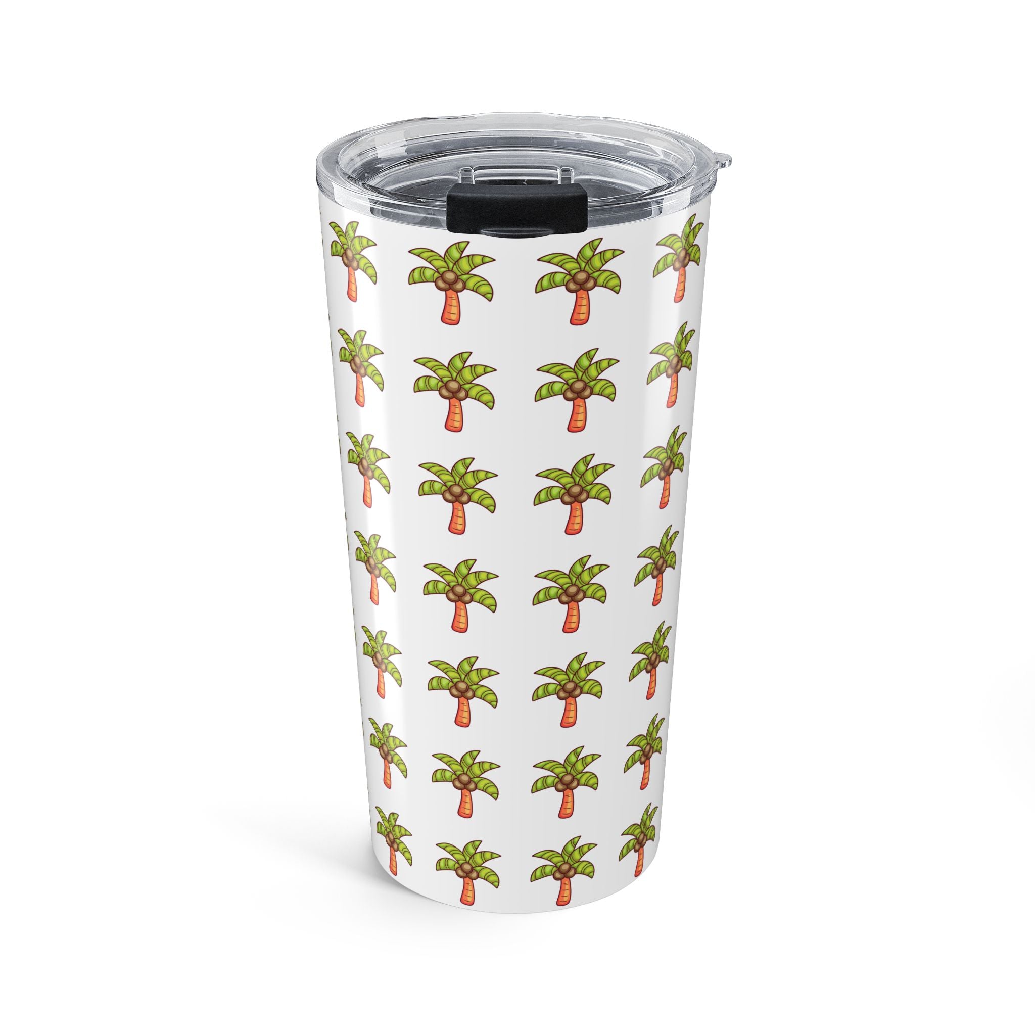 Palm Tree Pattern Tumbler — Tropical Travel Coffee Cup - White