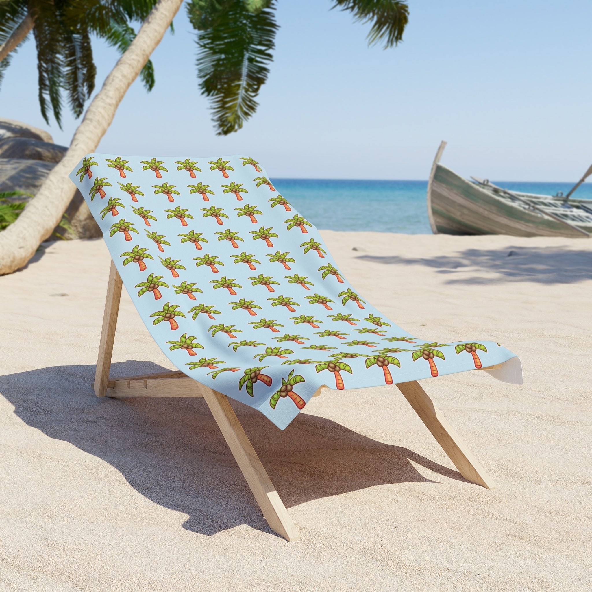 Coconut Palm Pattern Beach Towel — Tropical Summer Pool & Beach Towel - Light Blue