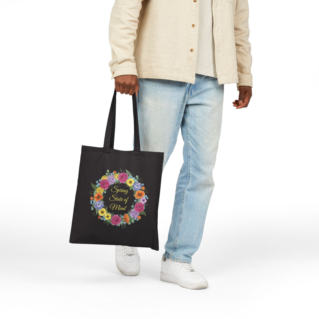 ''Spring State of Mind'' Canvas Tote — Floral Wreath Reusable Bag