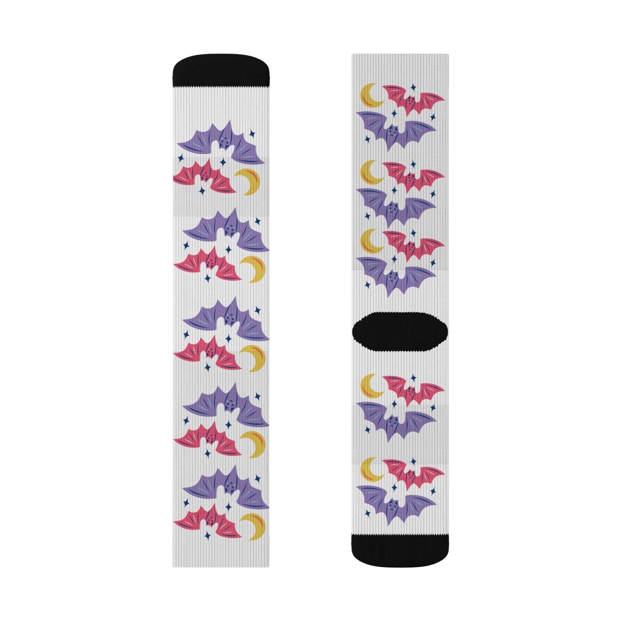 Cute Bats with Crescent Moon Sublimation Socks