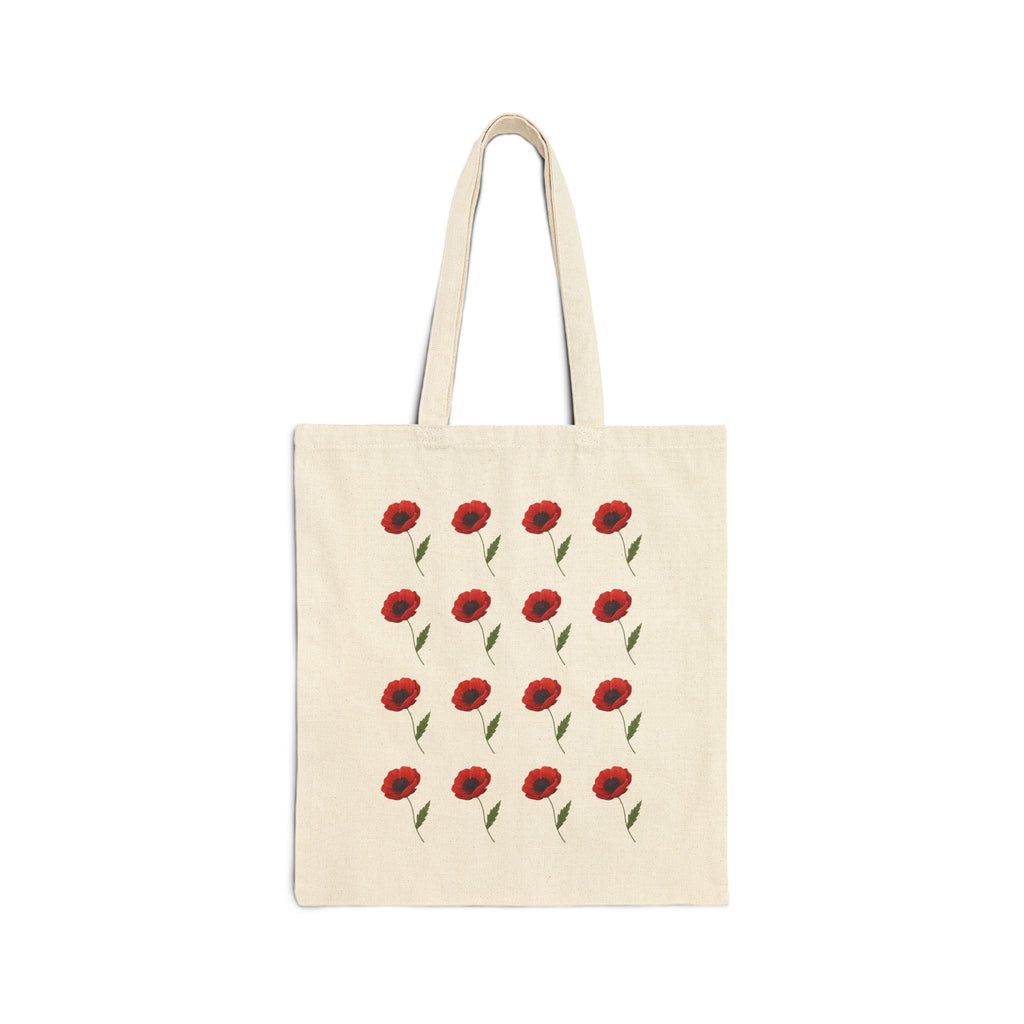 Poppy Pattern Cotton Tote Bag — Floral Canvas Tote