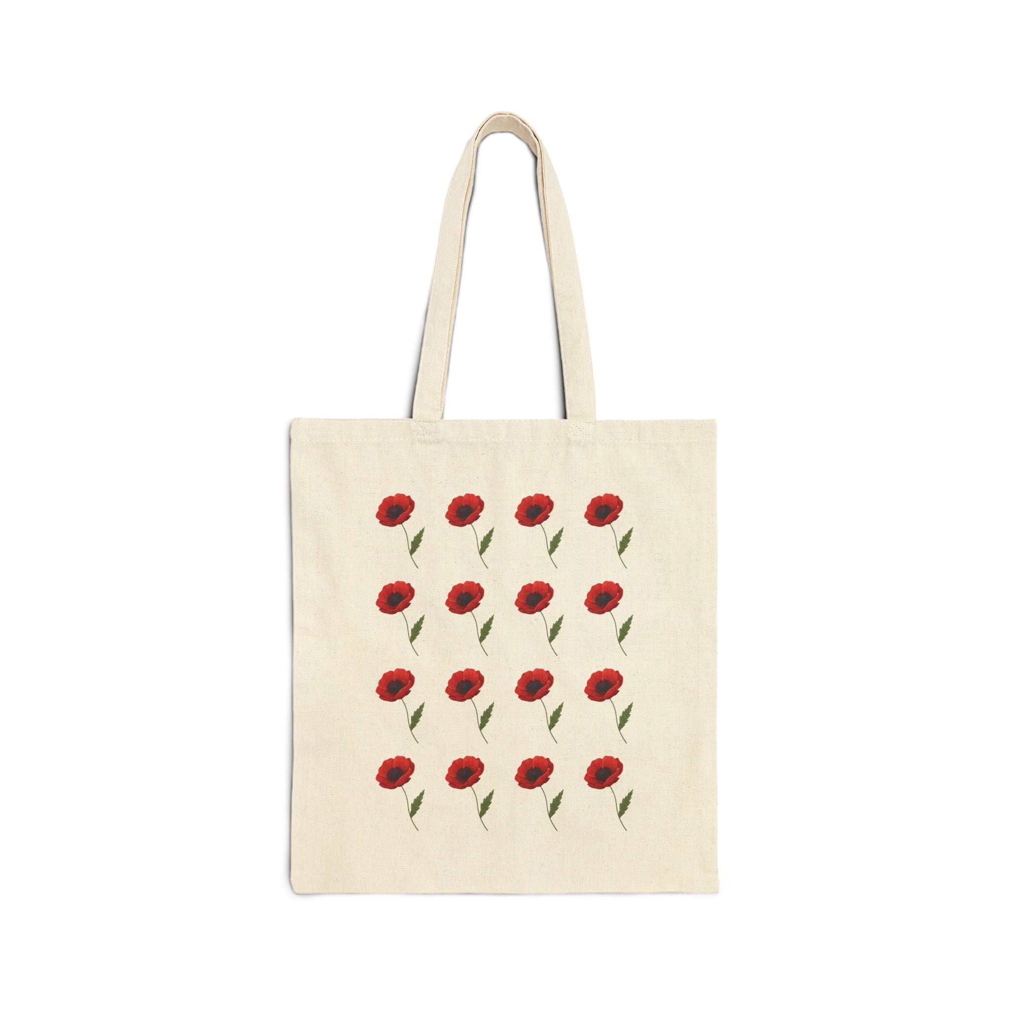 Poppy Pattern Cotton Tote Bag — Floral Canvas Tote