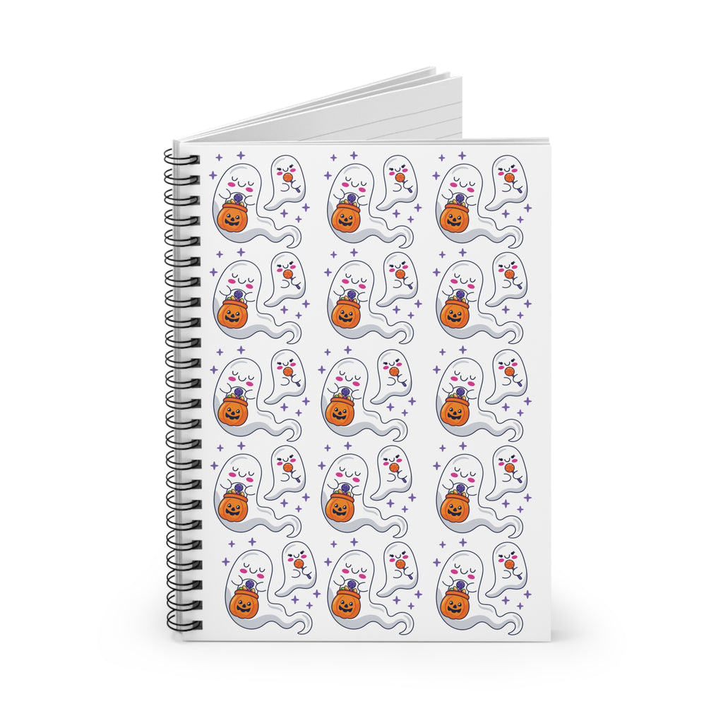 Halloween Ghosts Holding Treats Spiral Notebook - Ruled Line