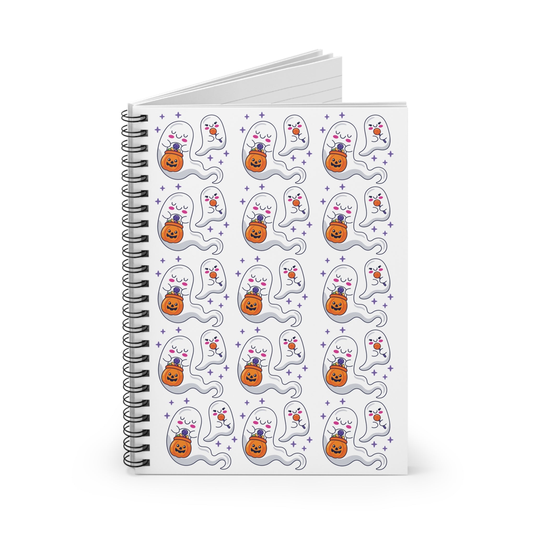Halloween Ghosts Holding Treats Spiral Notebook - Ruled Line