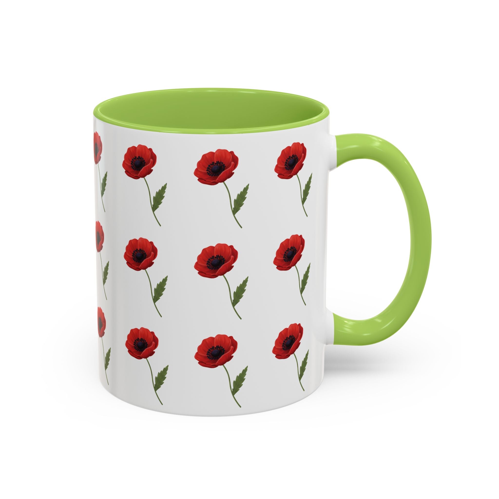 Poppy Pattern Coffee Mug — Red Floral Ceramic 11/15oz
