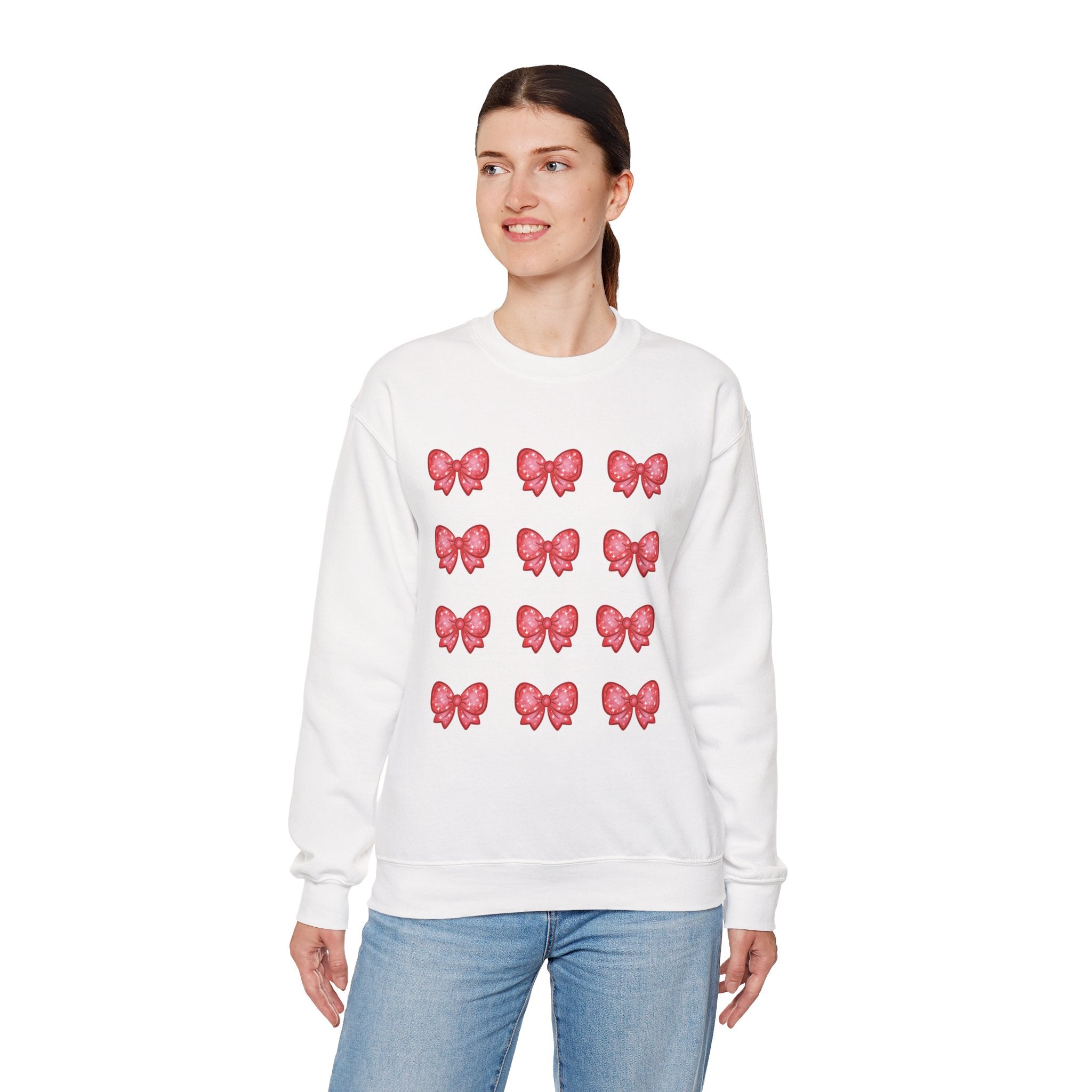 Glittery Red Bow Pattern Crewneck Sweatshirt