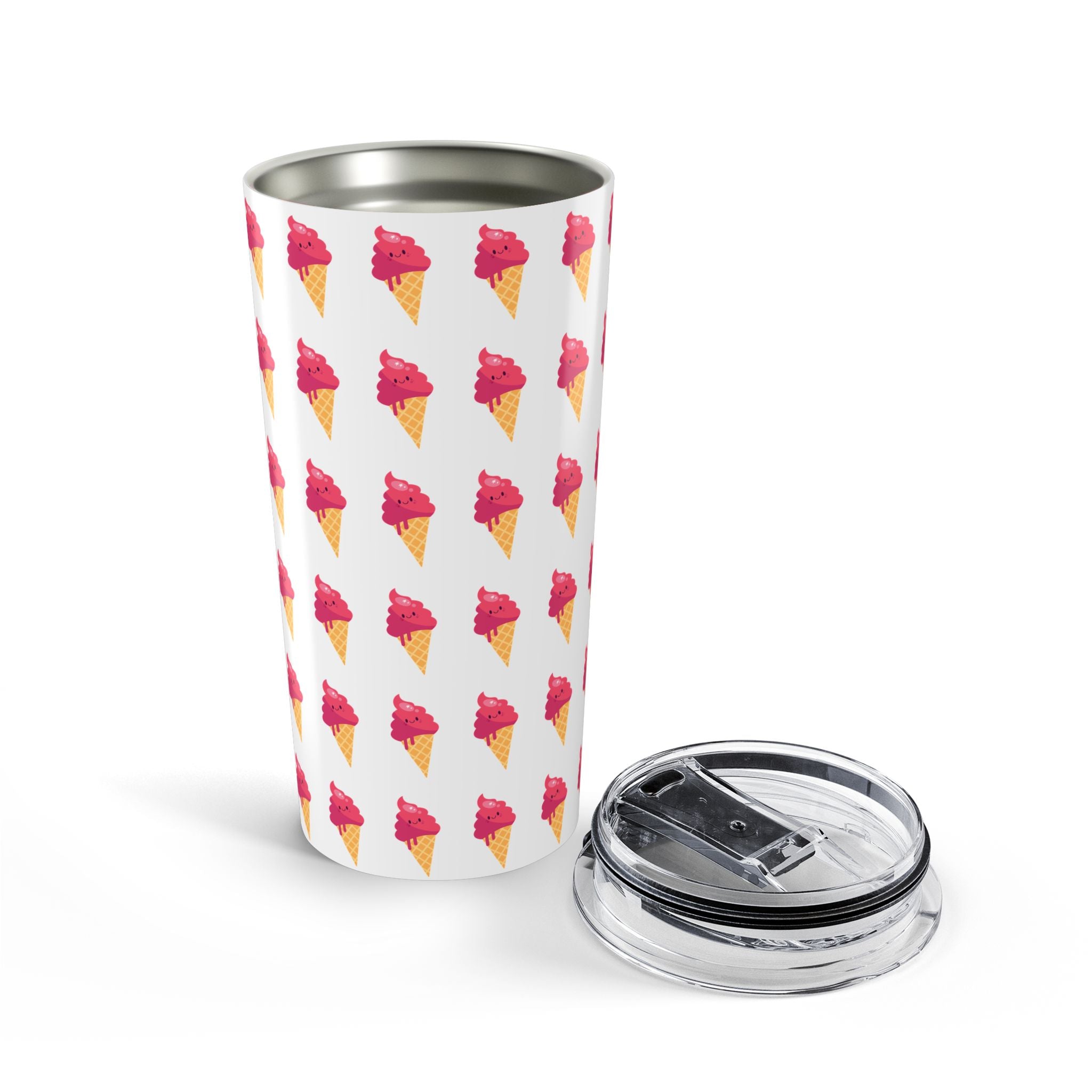 Pink Ice Cream Cone Tumbler – Pink Summer Scoop Pattern Stainless Travel Cup - Clean Background