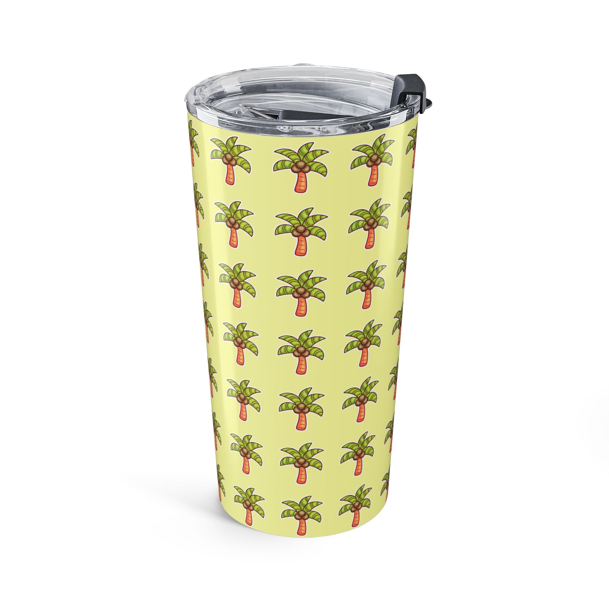 Palm Tree Pattern Tumbler — Tropical Travel Coffee Cup - Tropical Yellow
