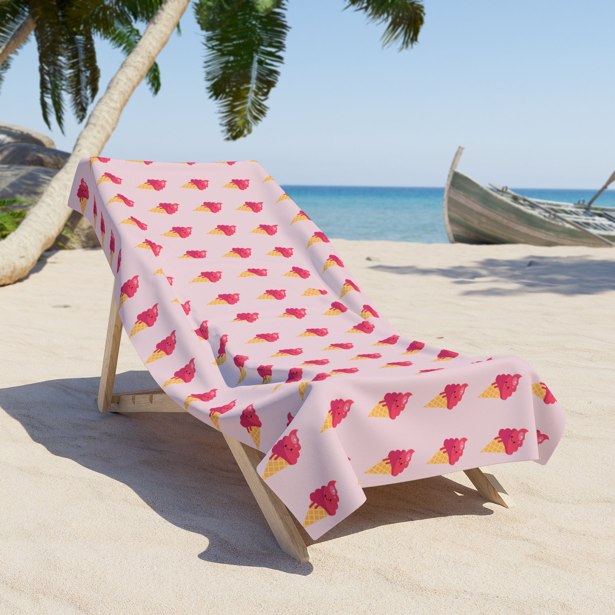 Pink Ice Cream Beach Towel —  Summer Scoop Print - Lilac Background