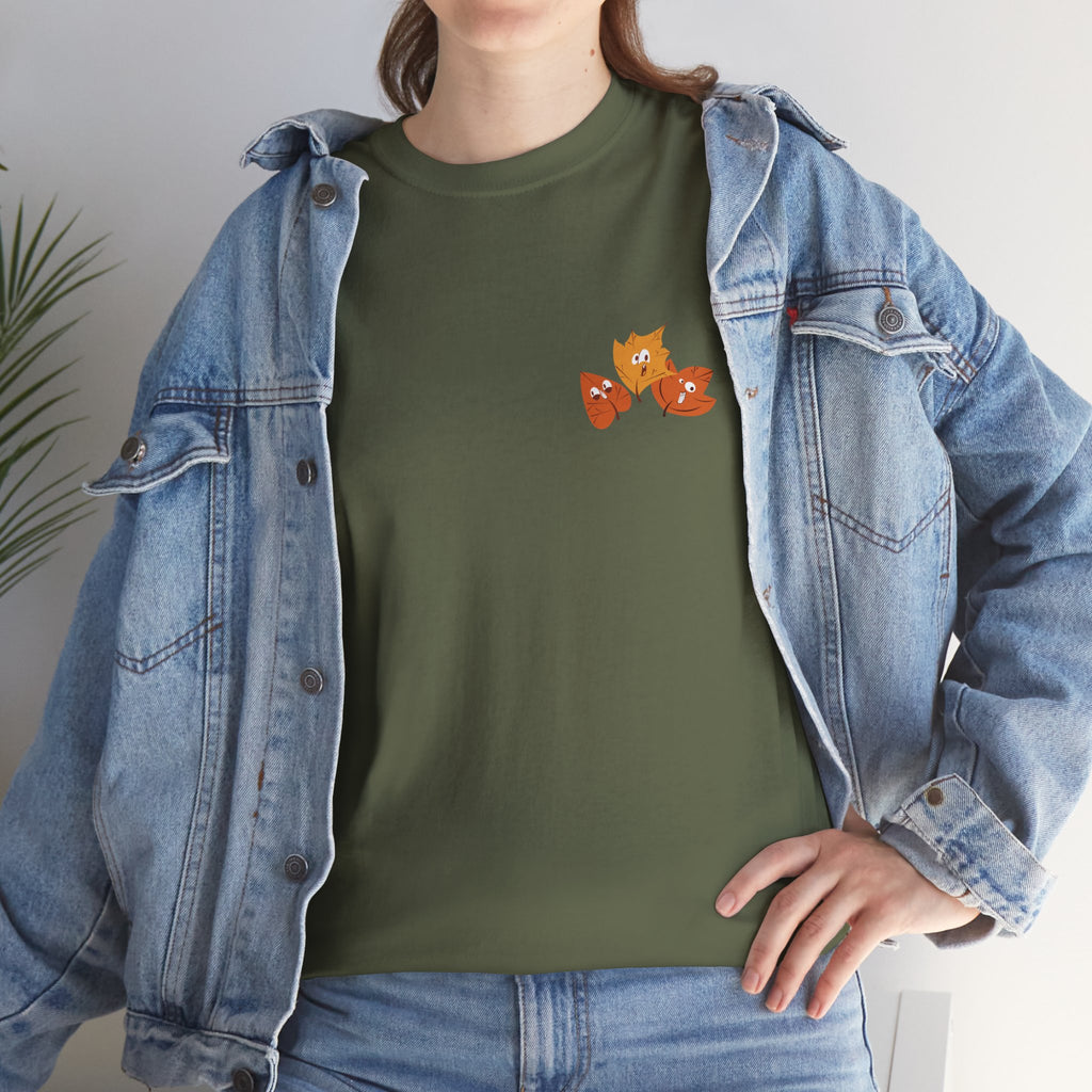 Smiley Autumn Leaves Unisex Heavy Cotton Tee