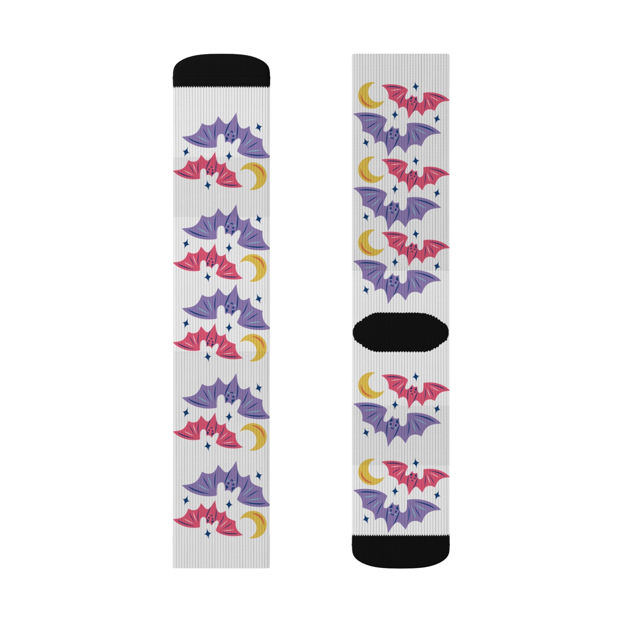 Cute Bats with Crescent Moon Sublimation Socks
