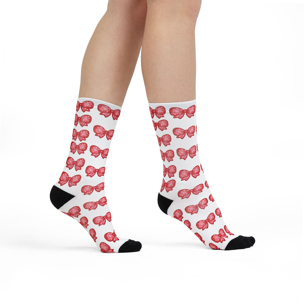 Glittery Red Bow Pattern Sublimation Crew Socks
