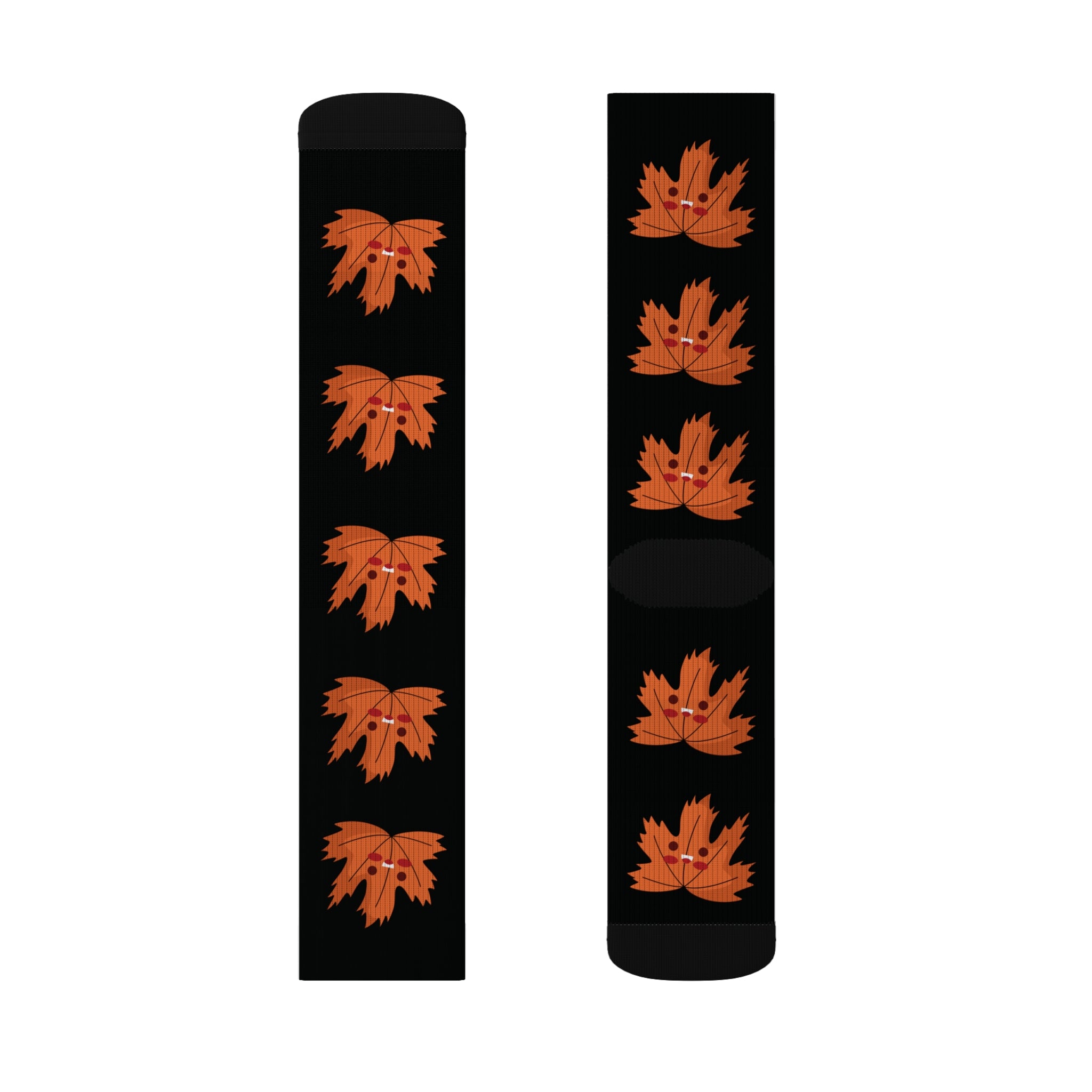 Cute Autumn Leaf Sublimation Socks- Black