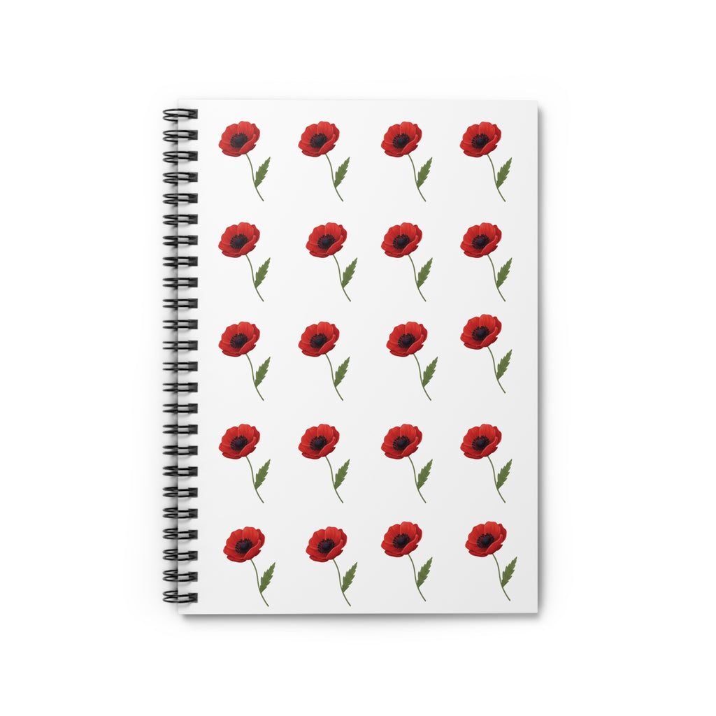 Poppy Pattern Spiral Notebook — Floral Ruled Journal - White Cover