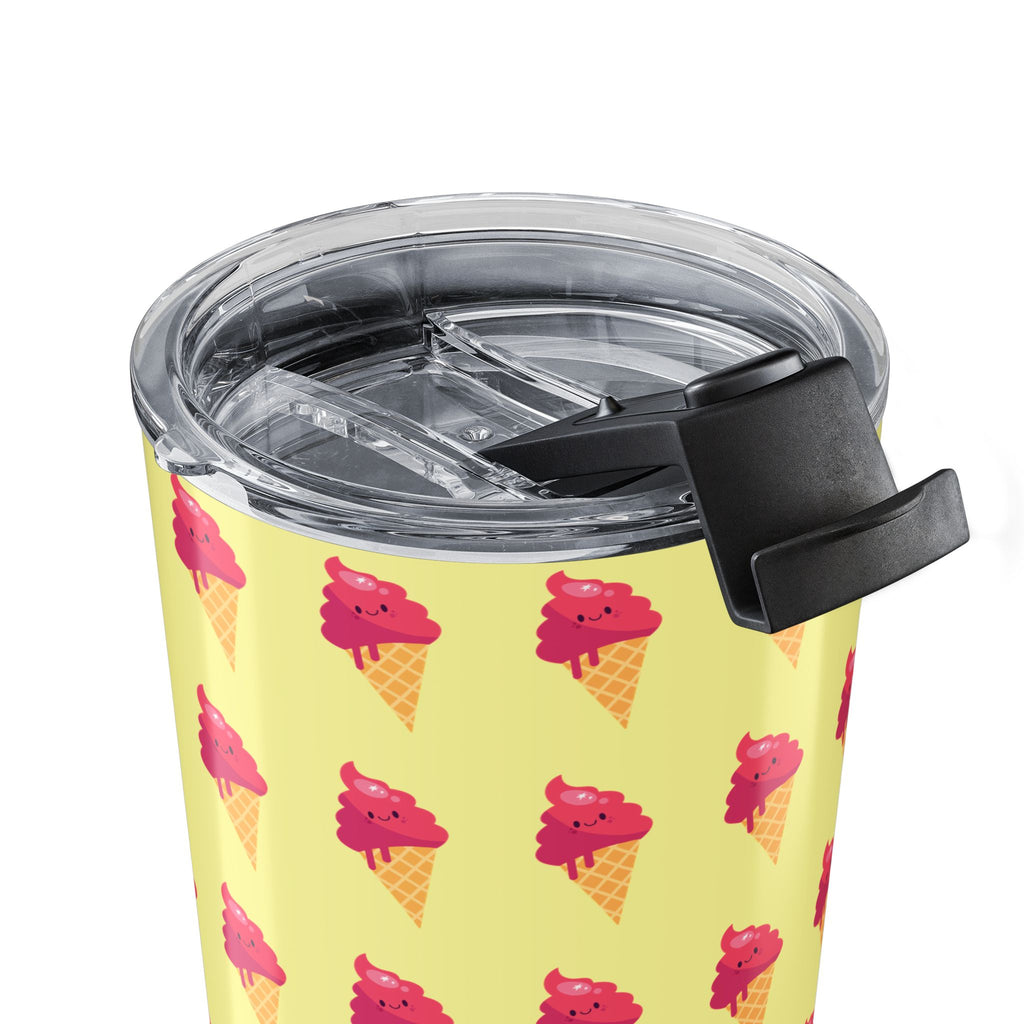 Pink Ice Cream Cone Tumbler – Pink Summer Scoop Pattern Stainless Travel Cup - Butter Yellow Background