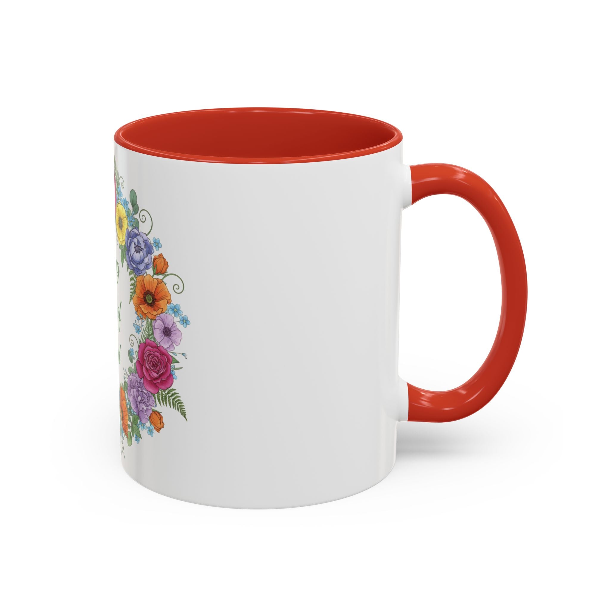 ''Spring State of Mind'' Coffee Mug — Floral Wreath Accent Cup 11/15oz