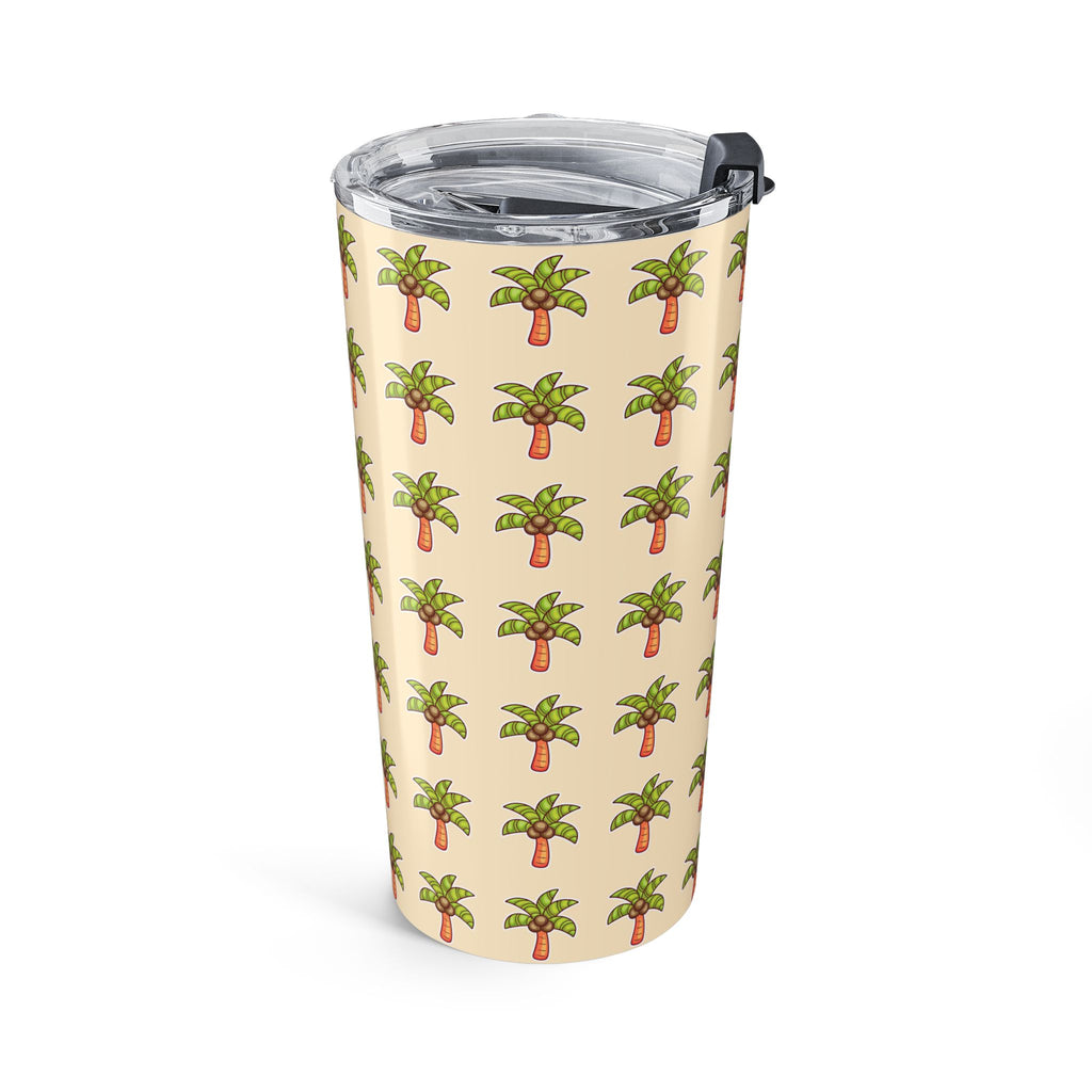 Palm Tree Pattern Tumbler — Tropical Travel Coffee Cup - Sand