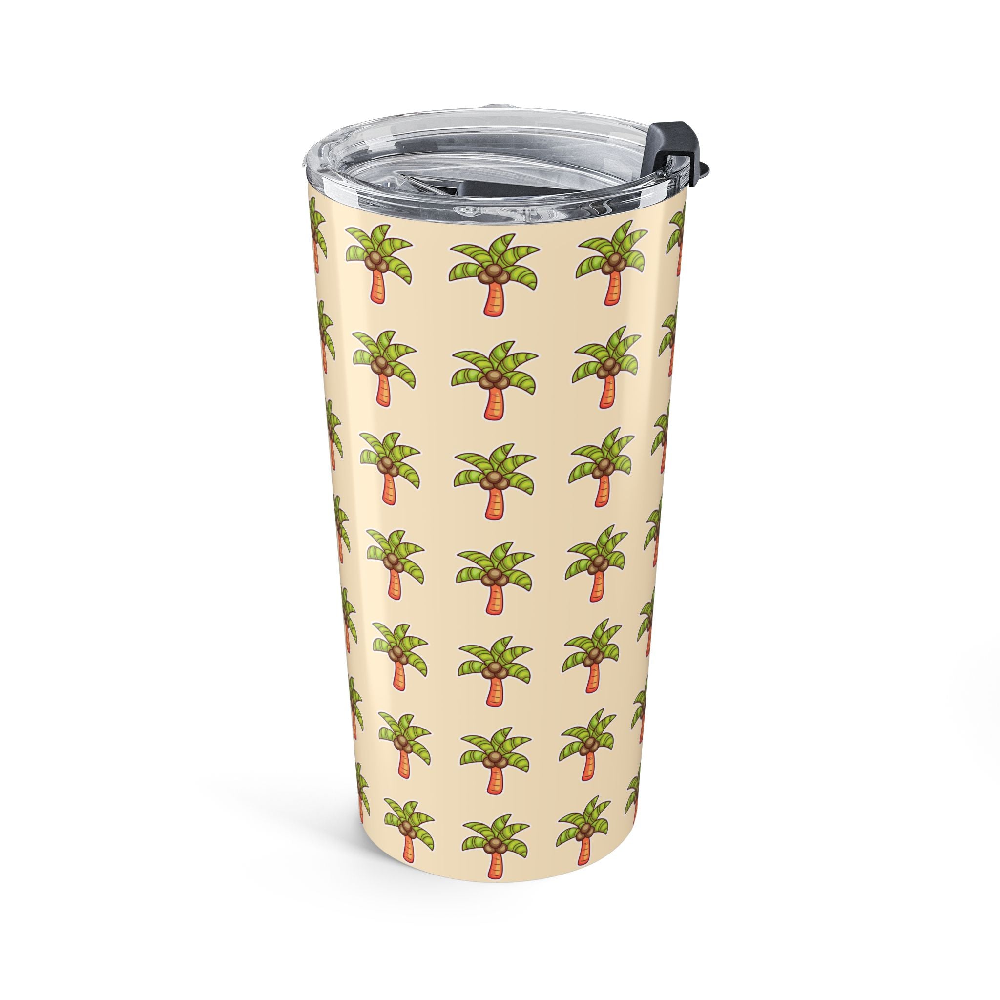 Palm Tree Pattern Tumbler — Tropical Travel Coffee Cup - Sand