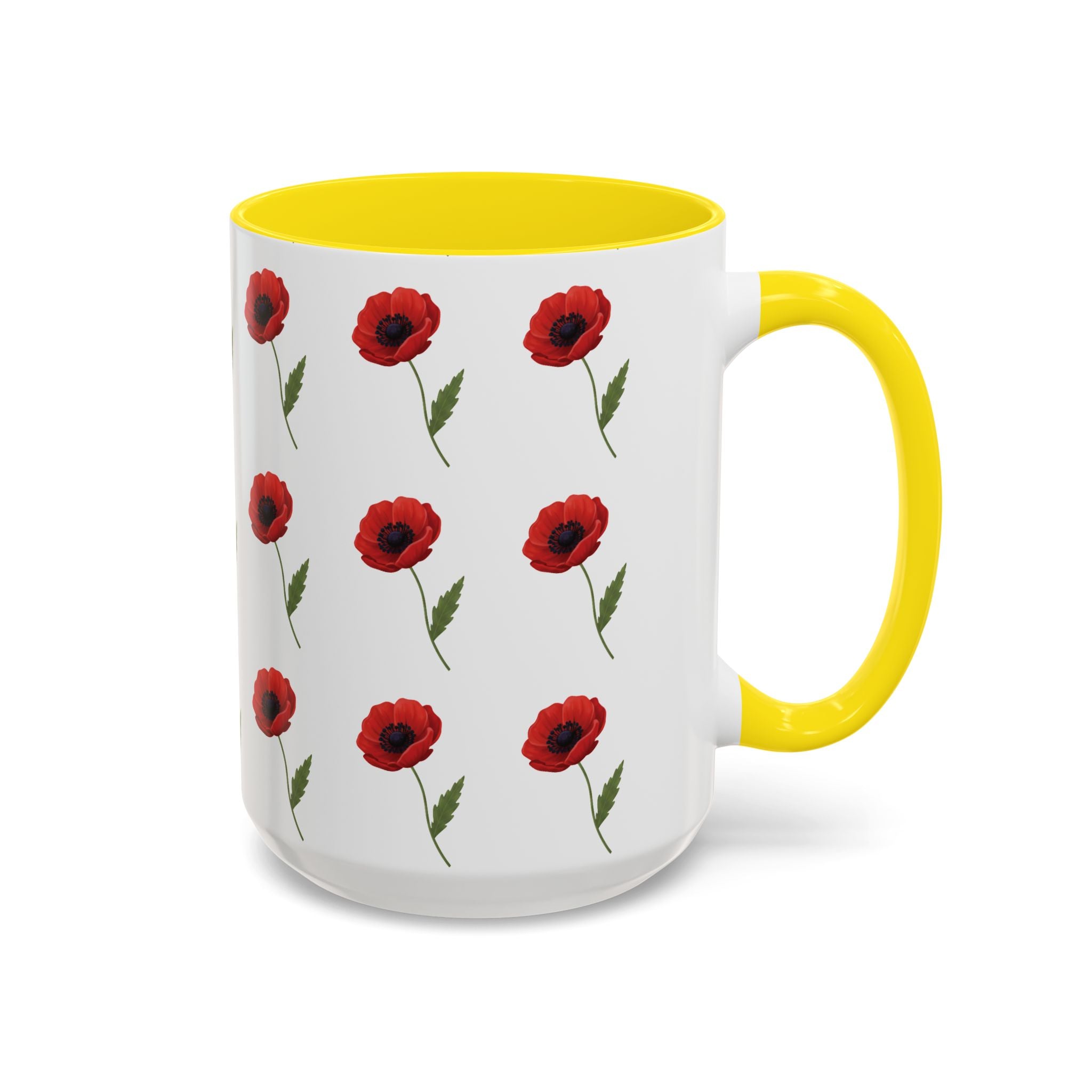 Poppy Pattern Coffee Mug — Red Floral Ceramic 11/15oz