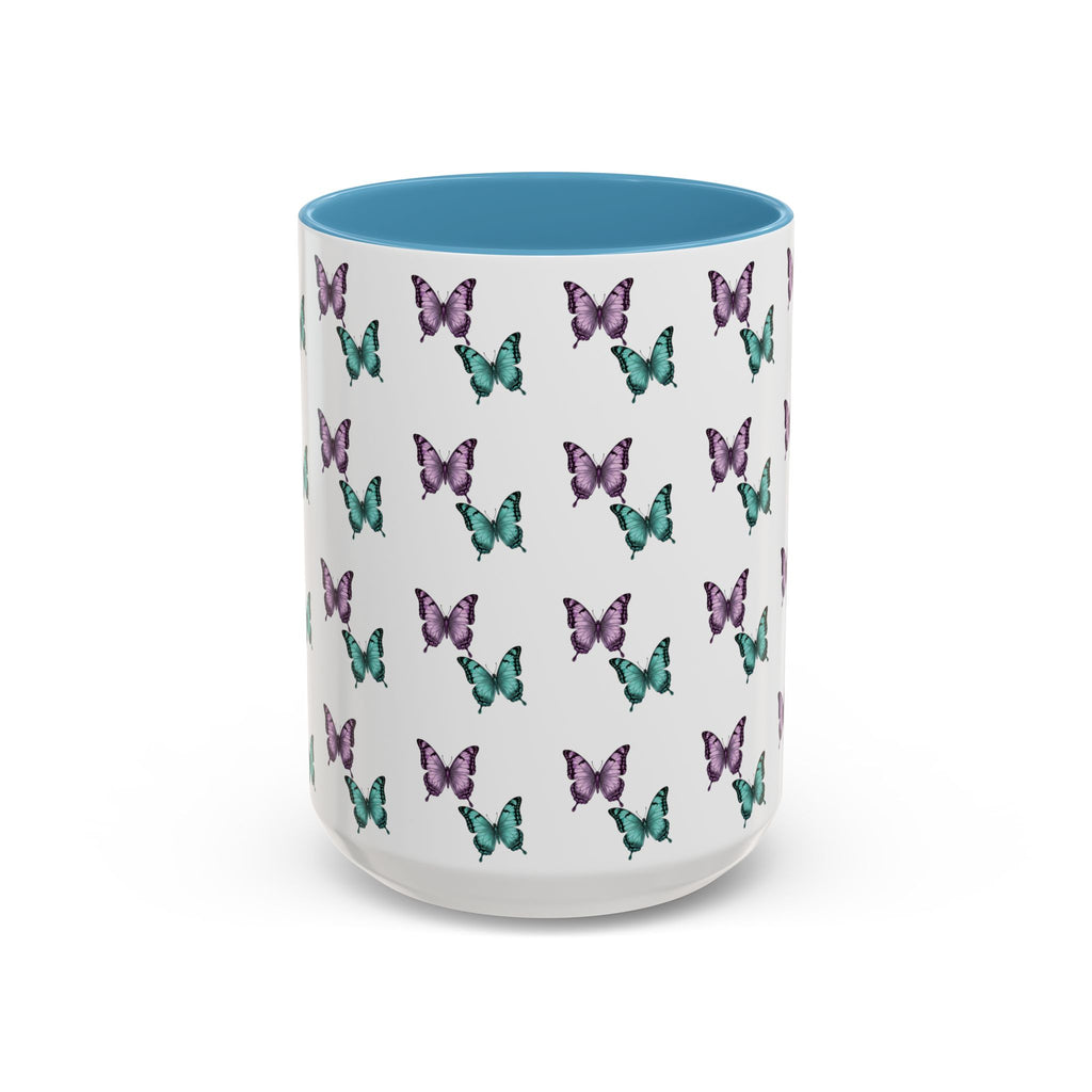 Butterfly Pattern Coffee Mug —  Purple & Turquoise Spring Ceramic Mug (11/15oz)
