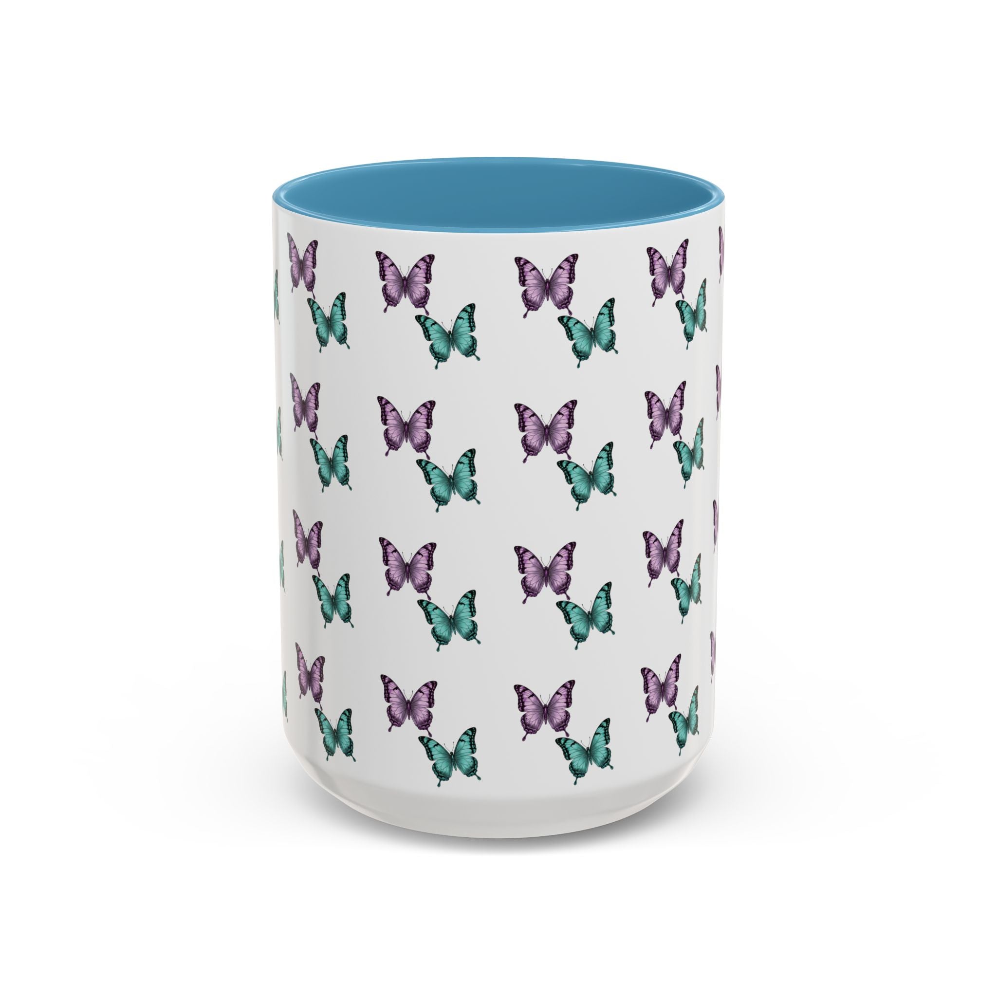 Butterfly Pattern Coffee Mug —  Purple & Turquoise Spring Ceramic Mug (11/15oz)