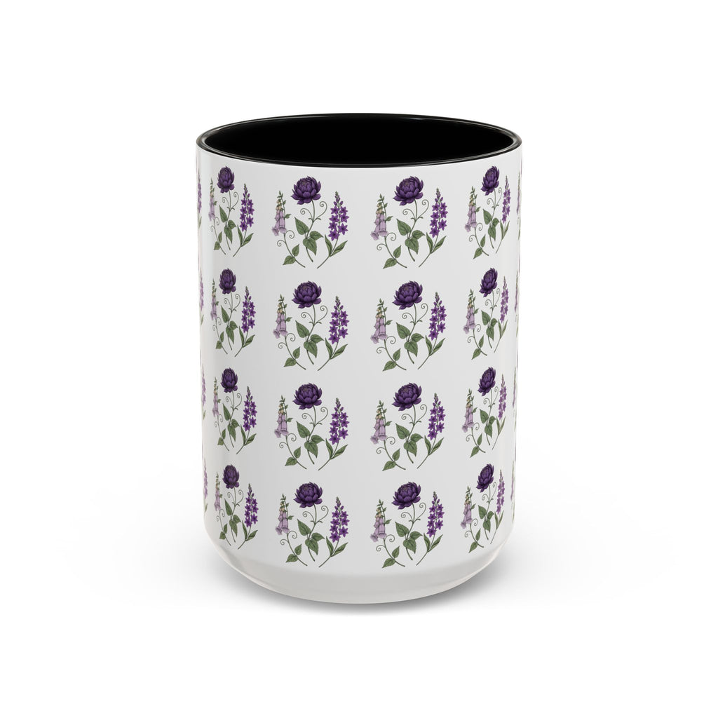 Purple Flowers Coffee Mug — Vintage Floral Cup — 11/15oz