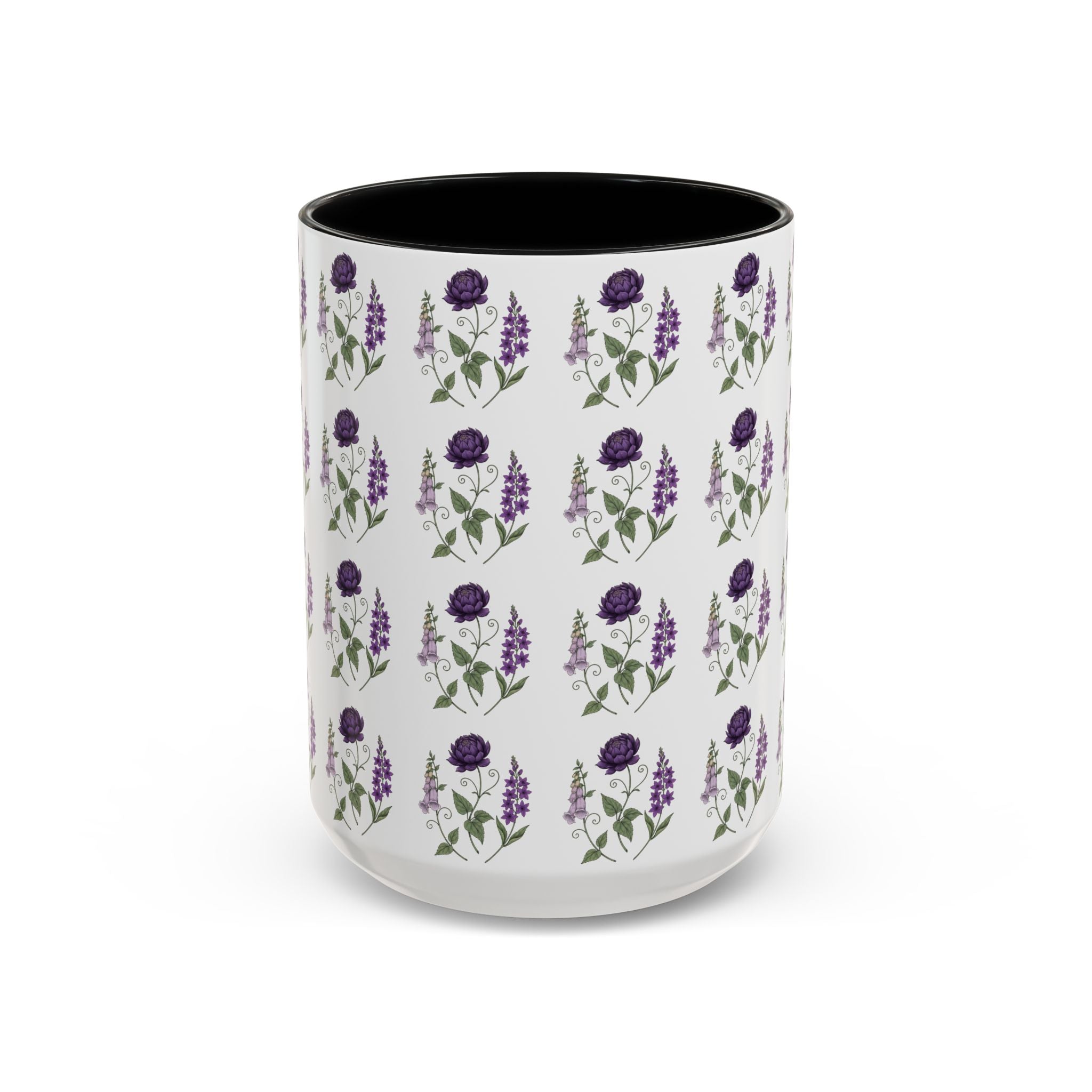 Purple Flowers Coffee Mug — Vintage Floral Cup — 11/15oz