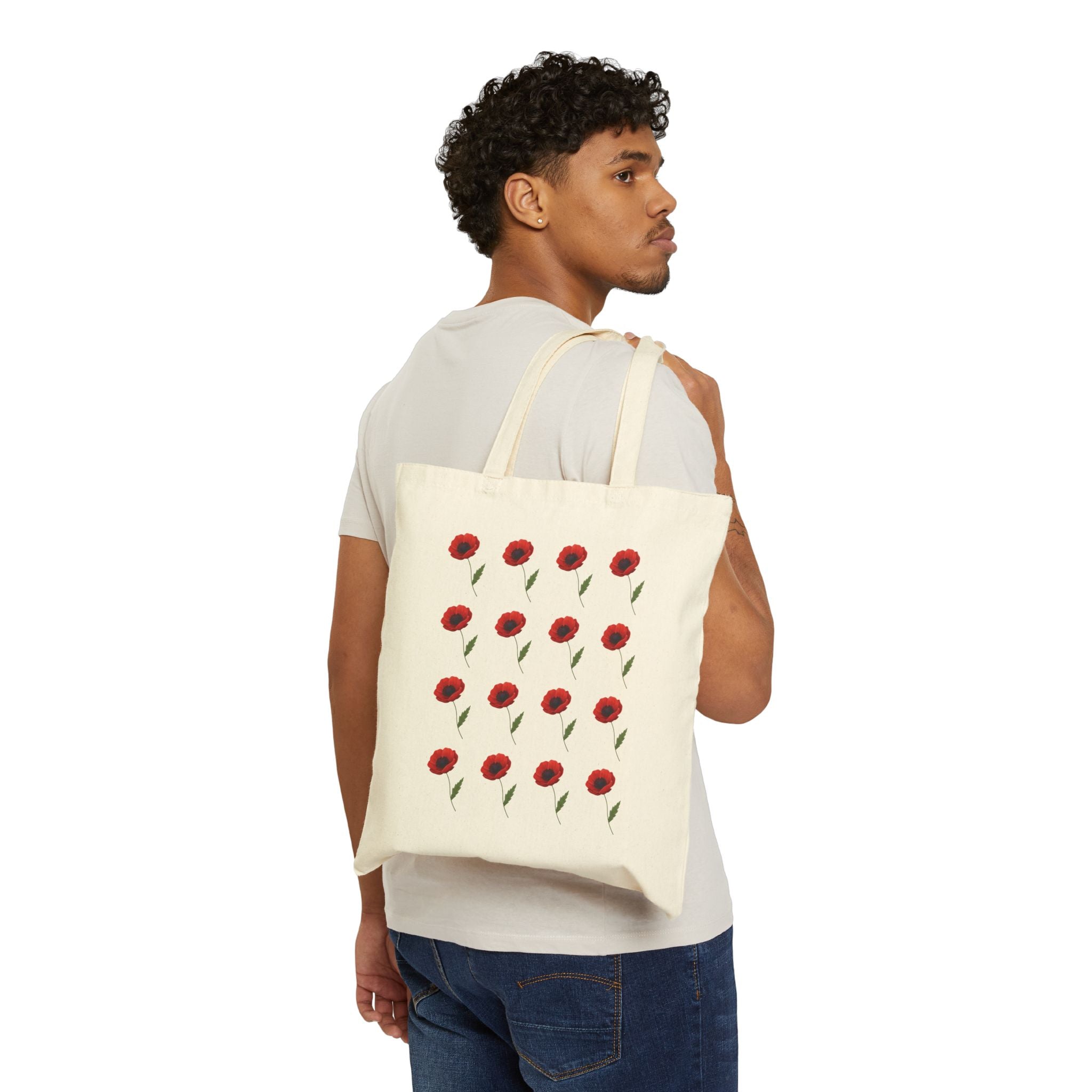 Poppy Pattern Cotton Tote Bag — Floral Canvas Tote