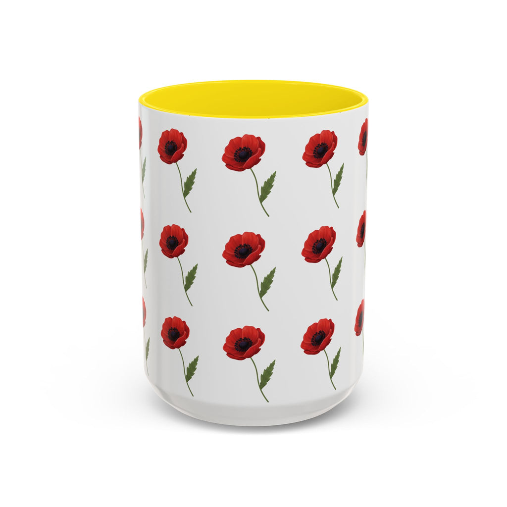 Poppy Pattern Coffee Mug — Red Floral Ceramic 11/15oz