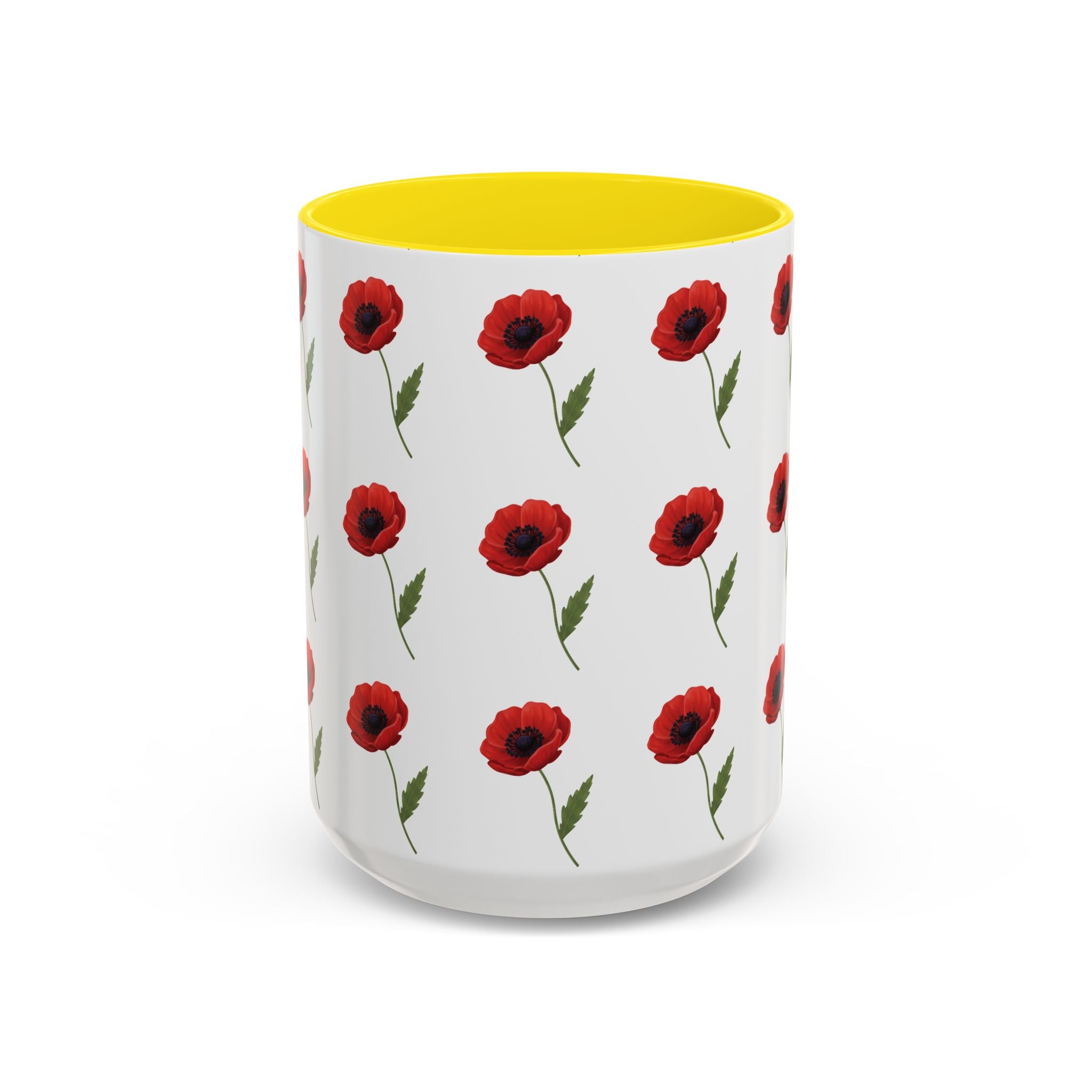 Poppy Pattern Coffee Mug — Red Floral Ceramic 11/15oz