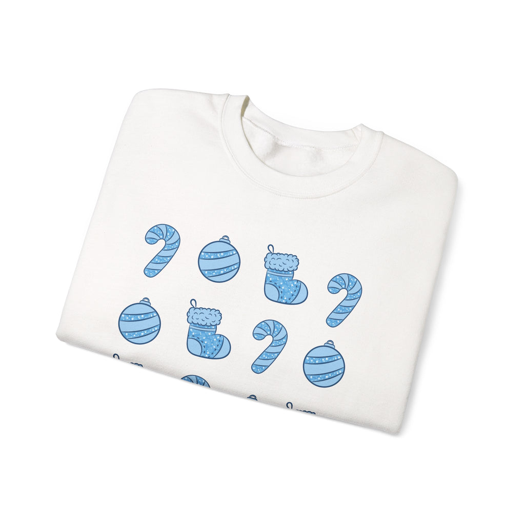 Glittery Blue Holiday Pattern Crewneck Sweatshirt